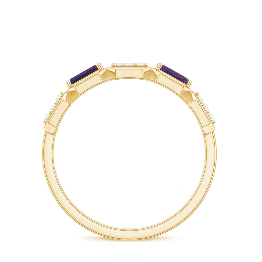 Amethyst and Diamond Geometric Half Eternity Ring