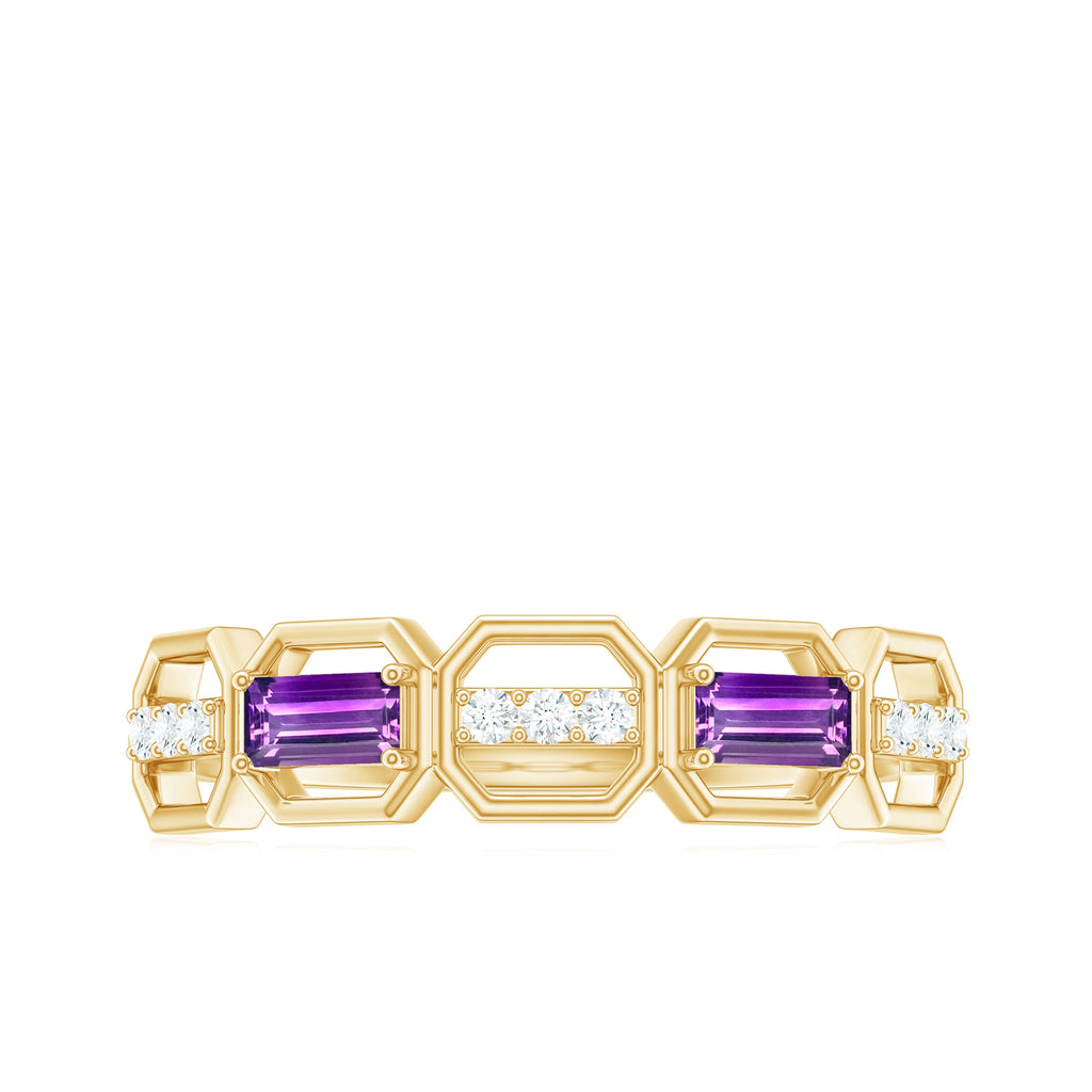 Amethyst and Diamond Geometric Half Eternity Ring