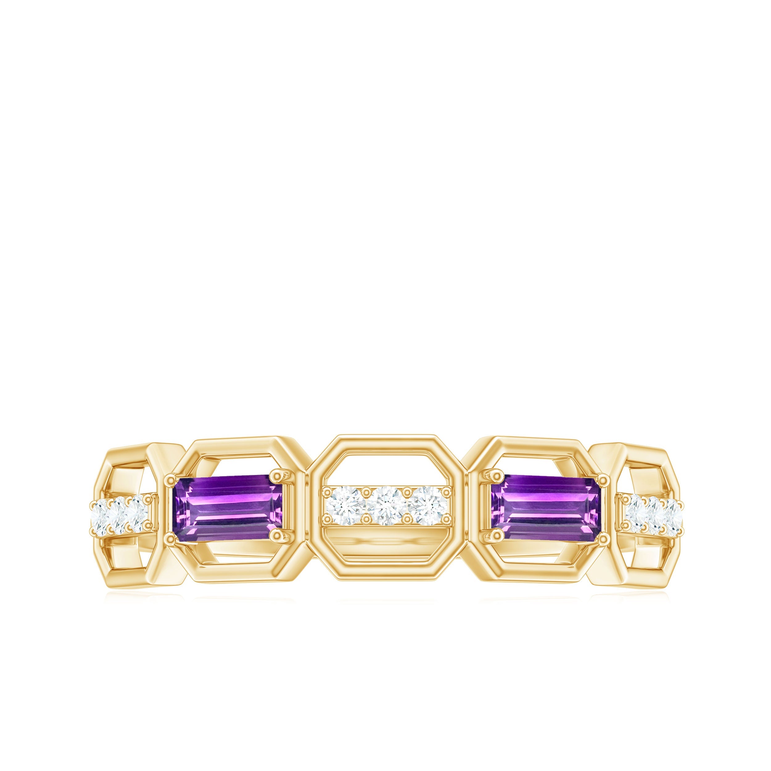 Amethyst and Diamond Geometric Half Eternity Ring