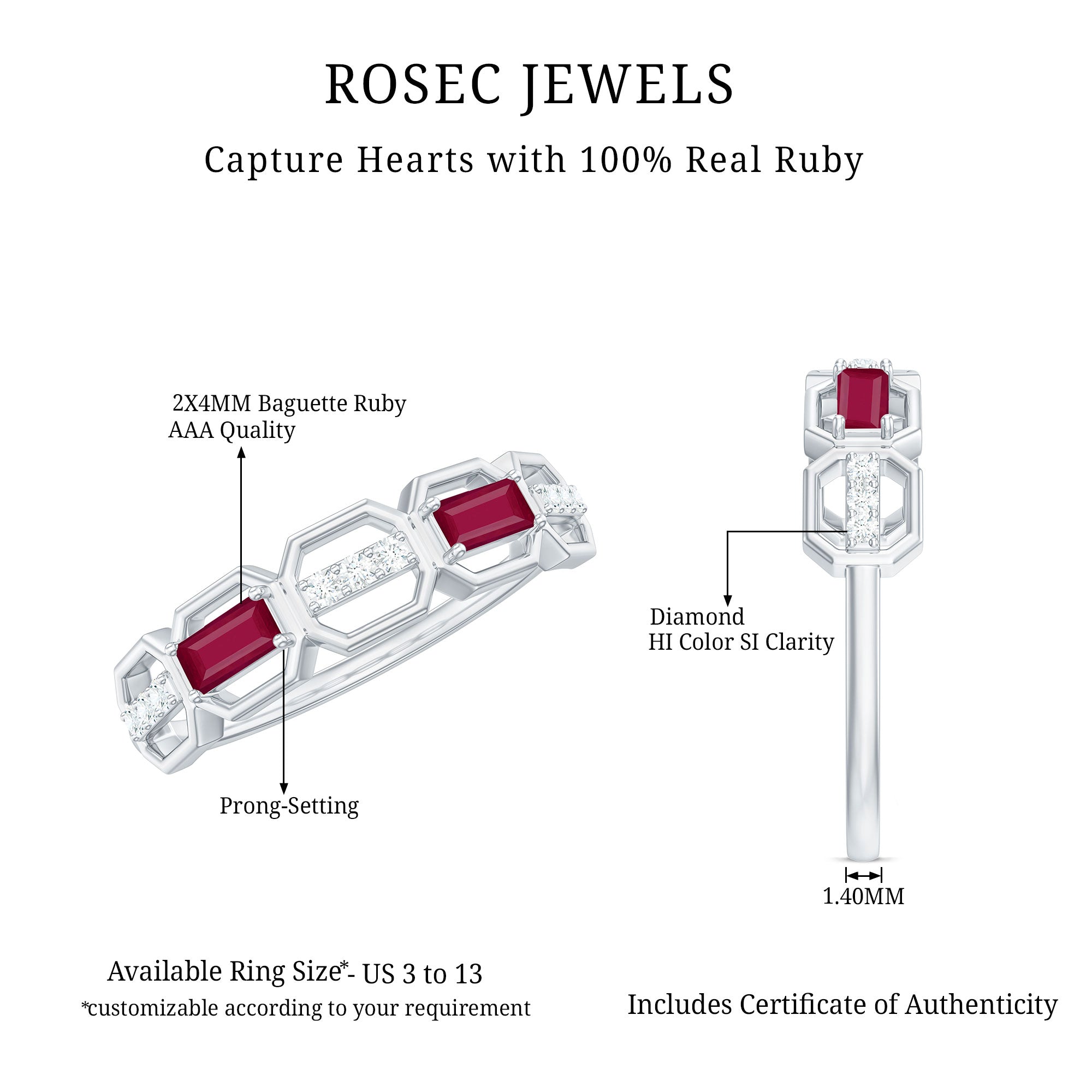 Classic Half Eternity Ring with Ruby and Diamond
