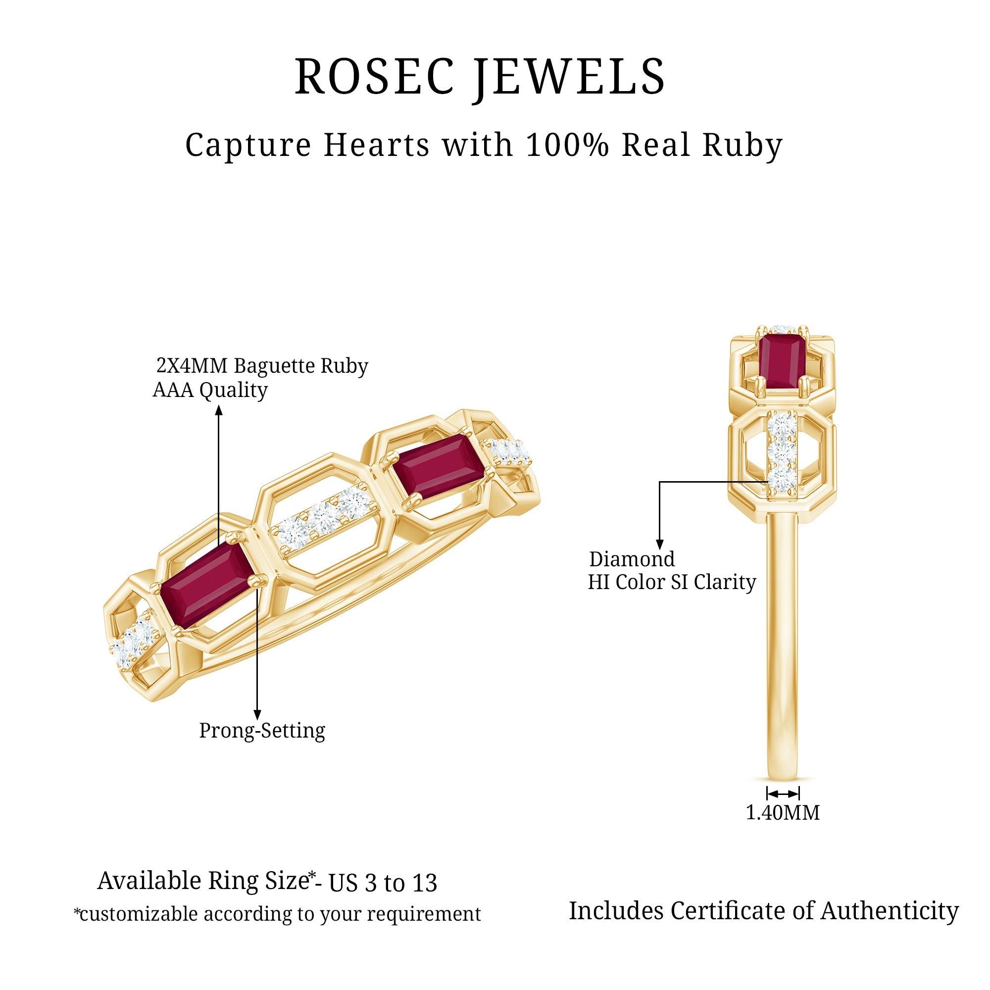 Classic Half Eternity Ring with Ruby and Diamond