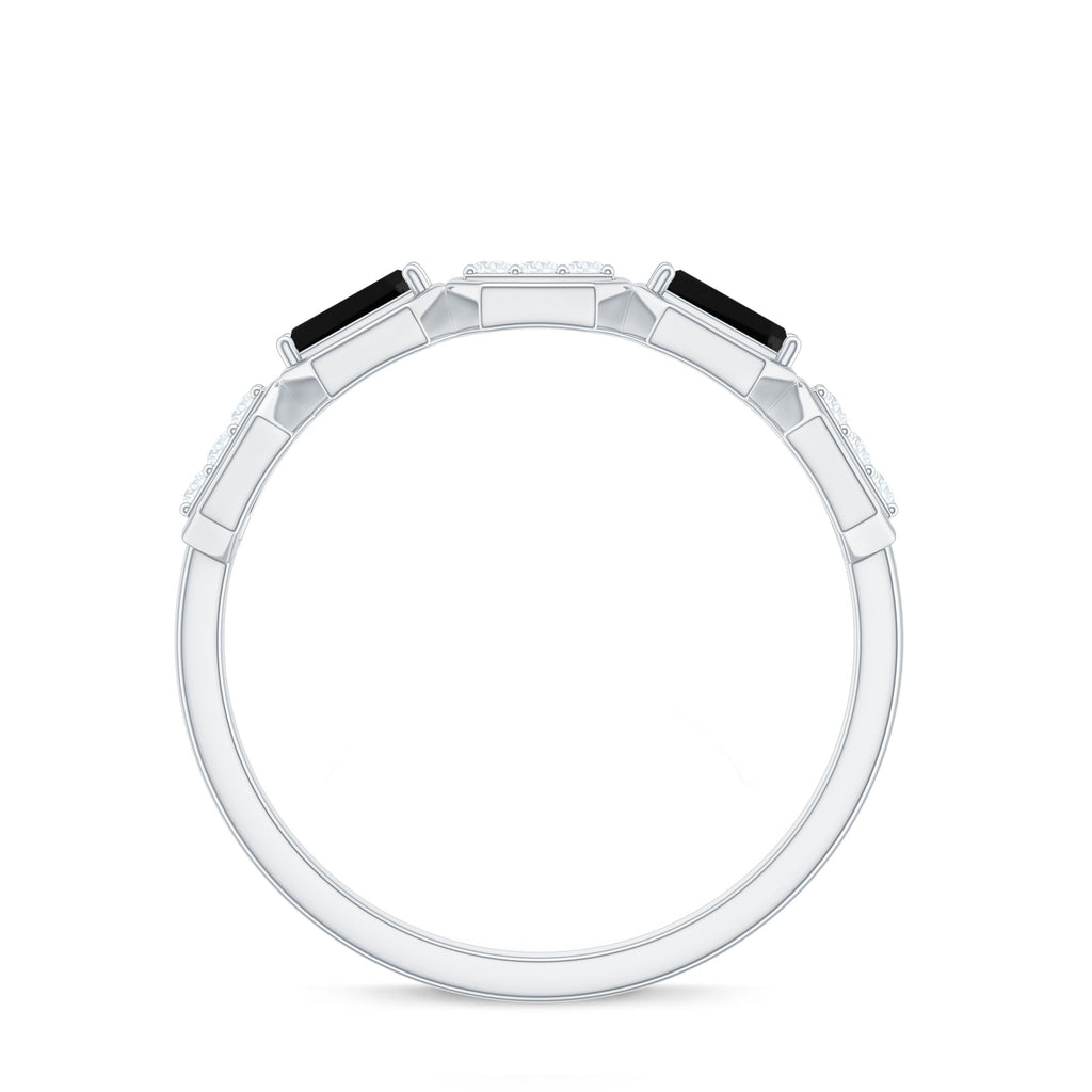 Natural Baguette Black Spinel Diamond Geometric Band Ring
