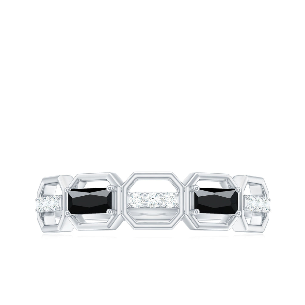 Natural Baguette Black Spinel Diamond Geometric Band Ring