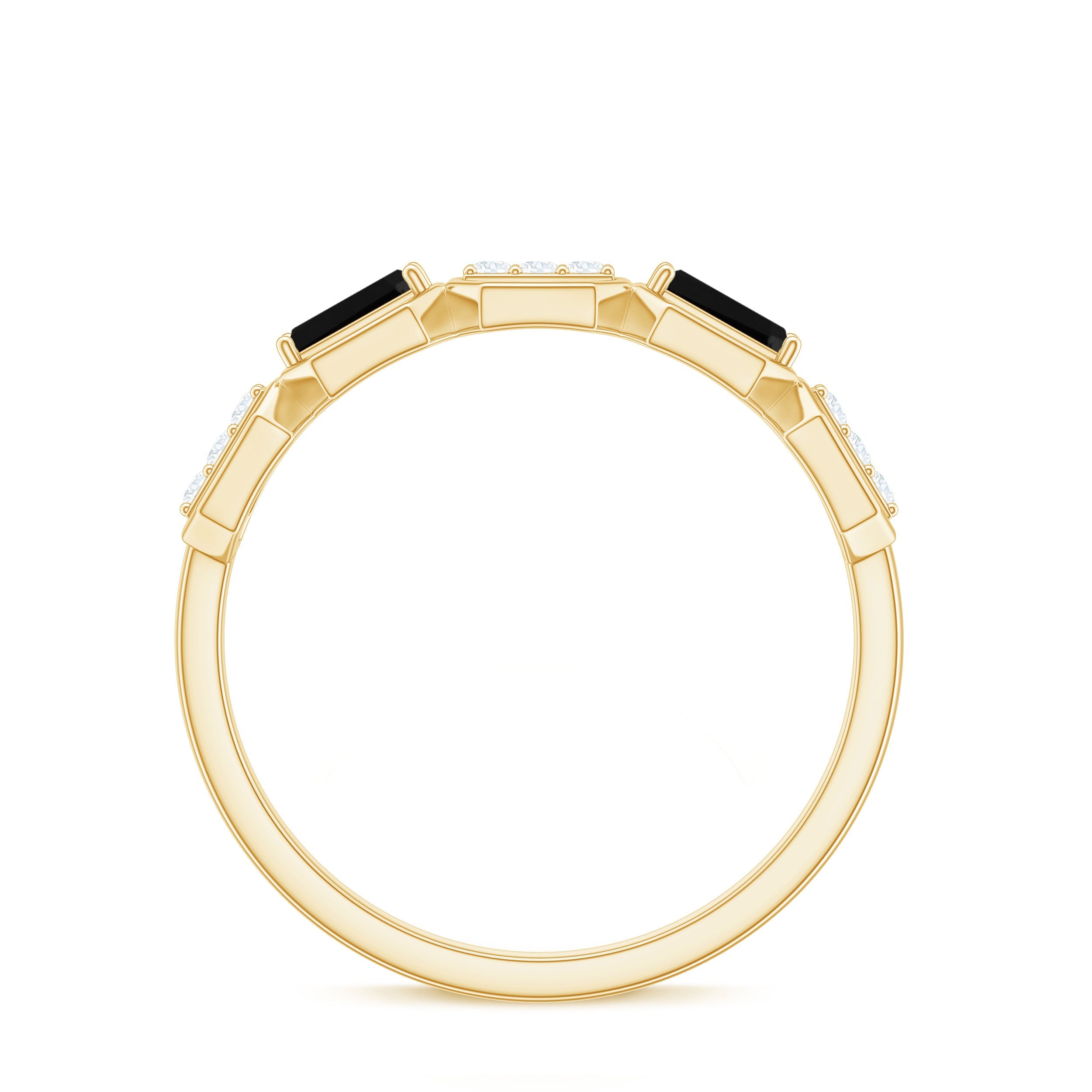 Natural Baguette Black Spinel Diamond Geometric Band Ring