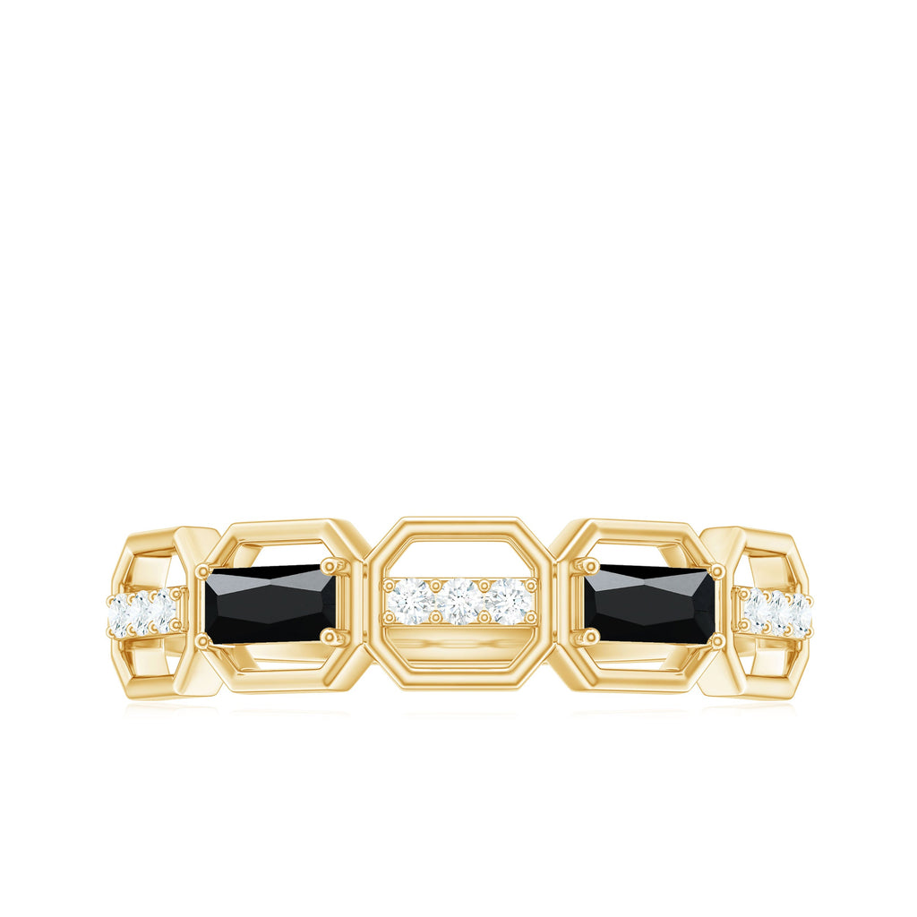 Natural Baguette Black Spinel Diamond Geometric Band Ring
