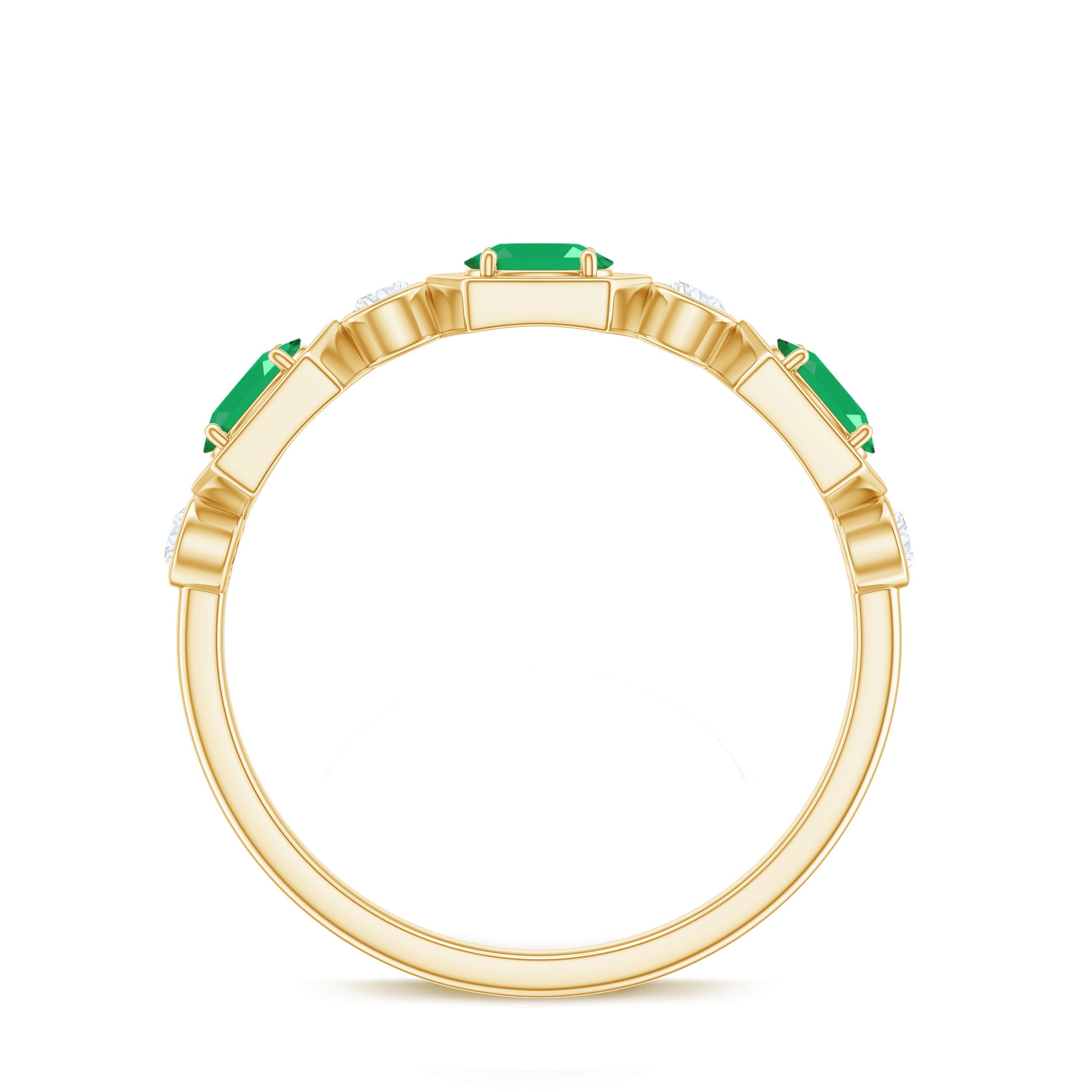 Classic Oval Emerald Diamond Half Eternity Band Ring in East West Style