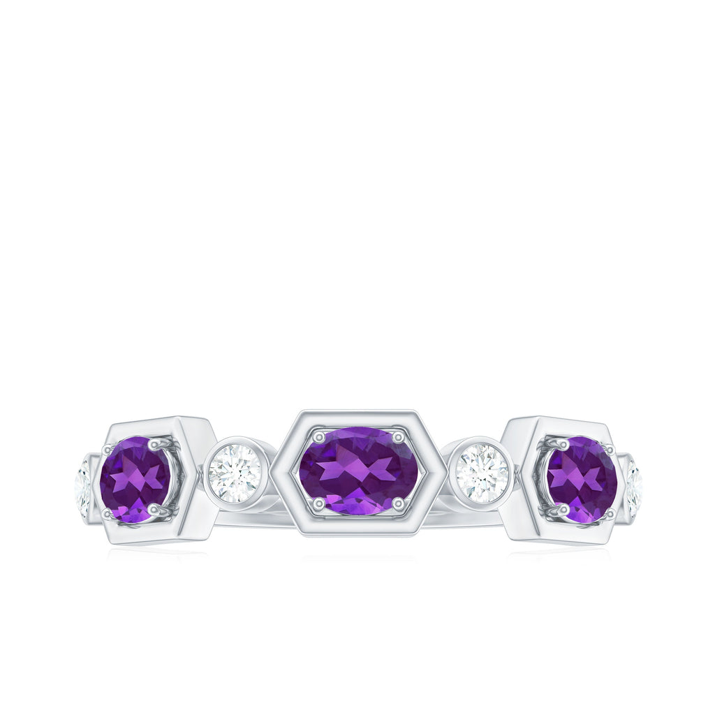 Oval Amethyst and Diamond Half Eternity Ring