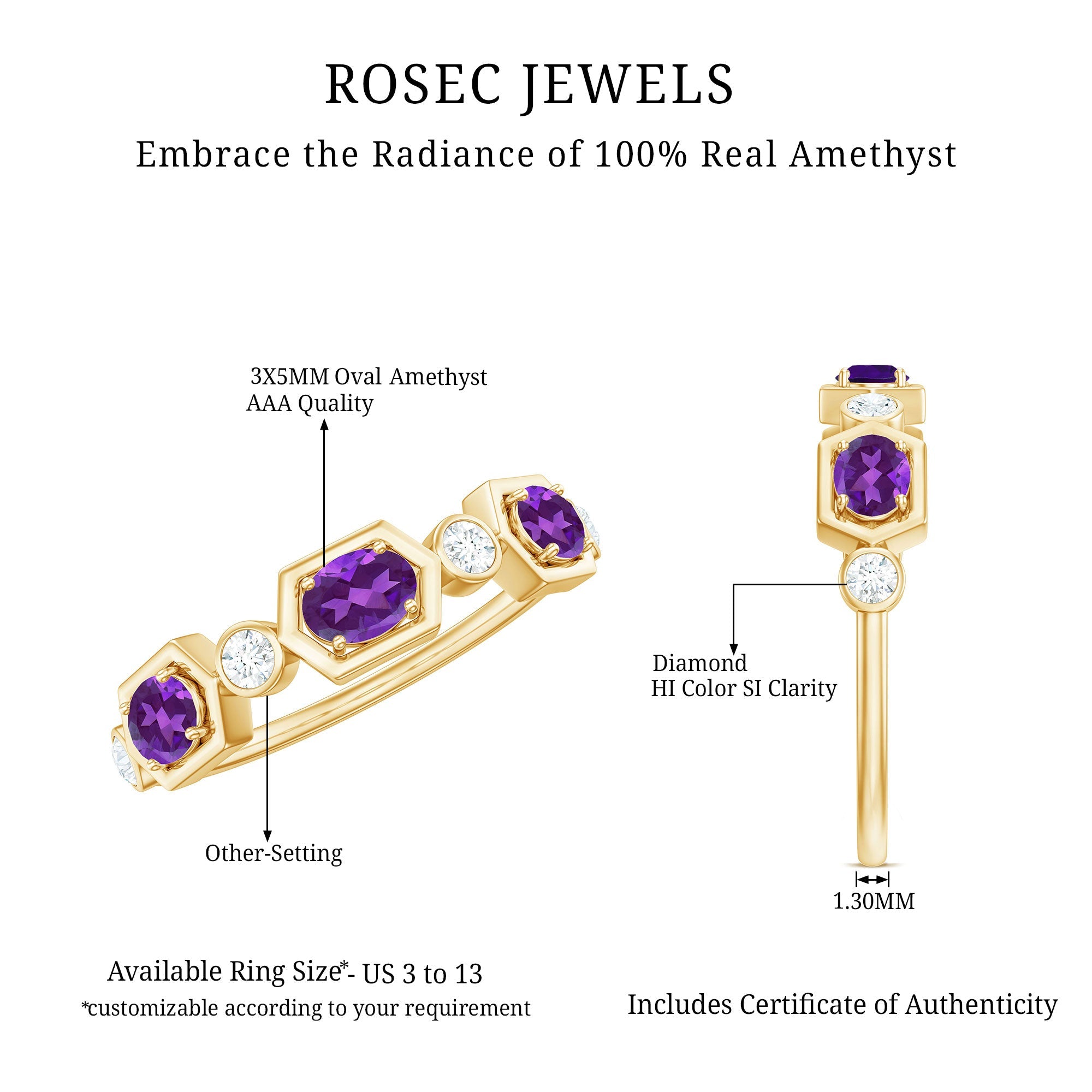 Oval Amethyst and Diamond Half Eternity Ring