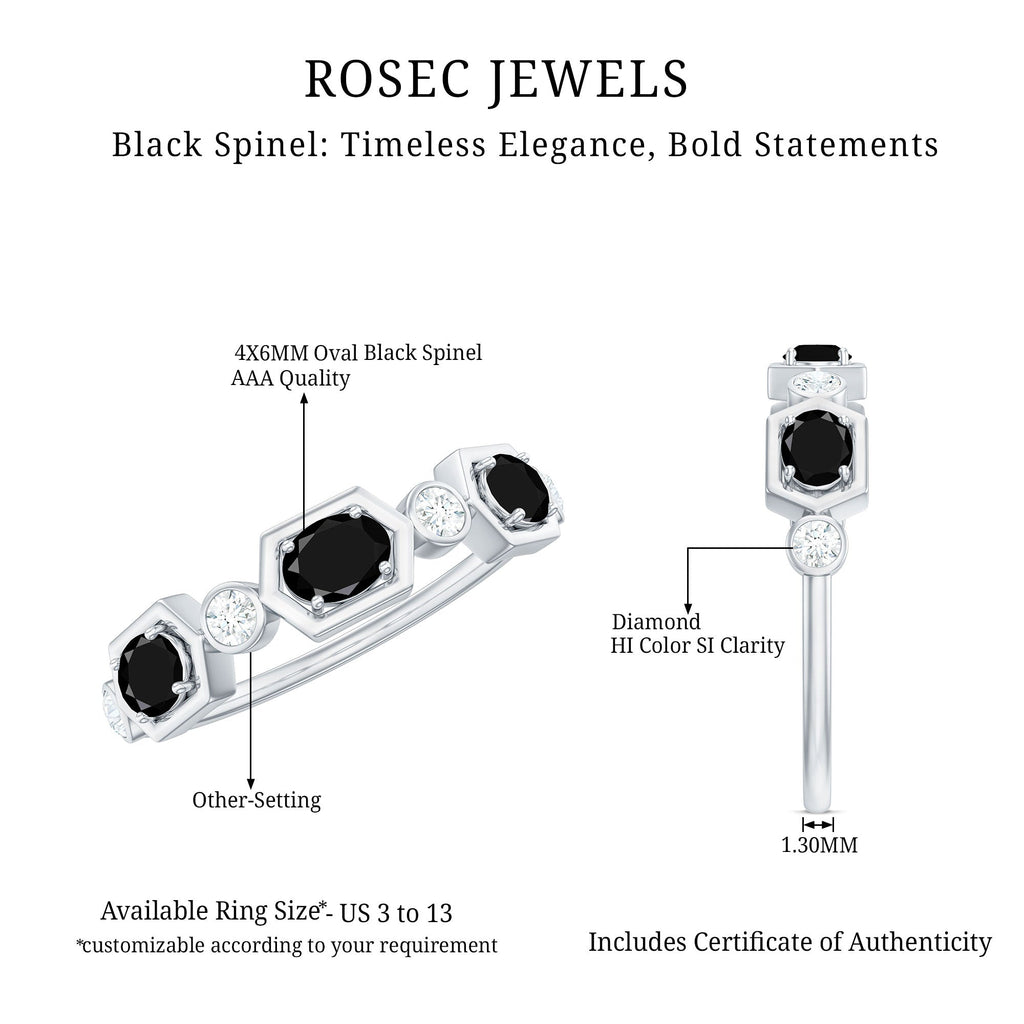 Real Black Spinel Diamond Half Eternity Ring in East West Style