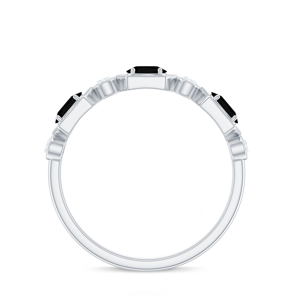 Real Black Spinel Diamond Half Eternity Ring in East West Style