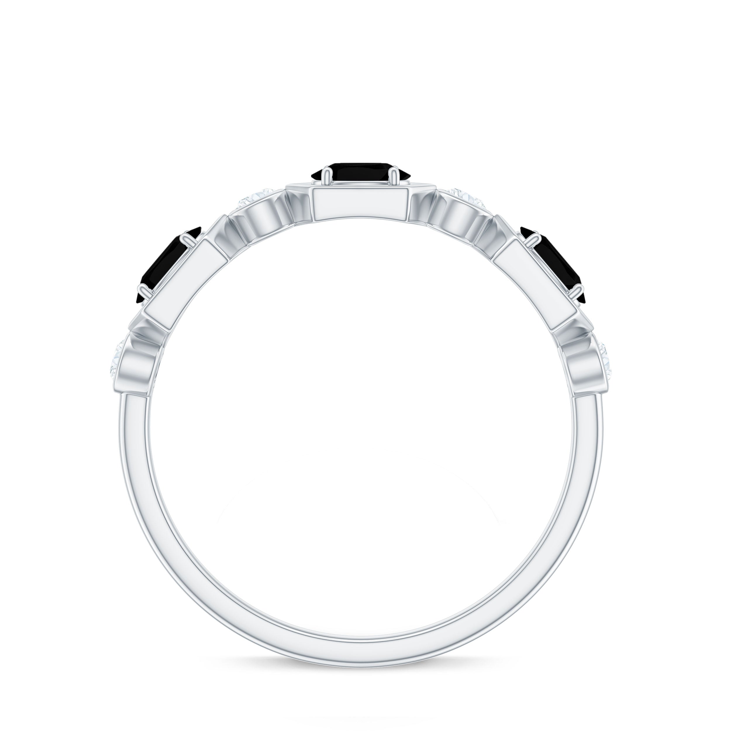 Real Black Spinel Diamond Half Eternity Ring in East West Style