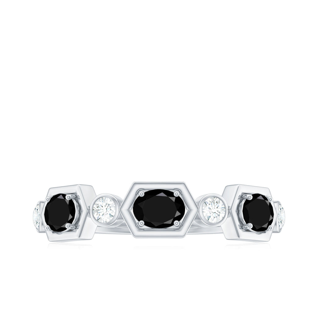 Real Black Spinel Diamond Half Eternity Ring in East West Style