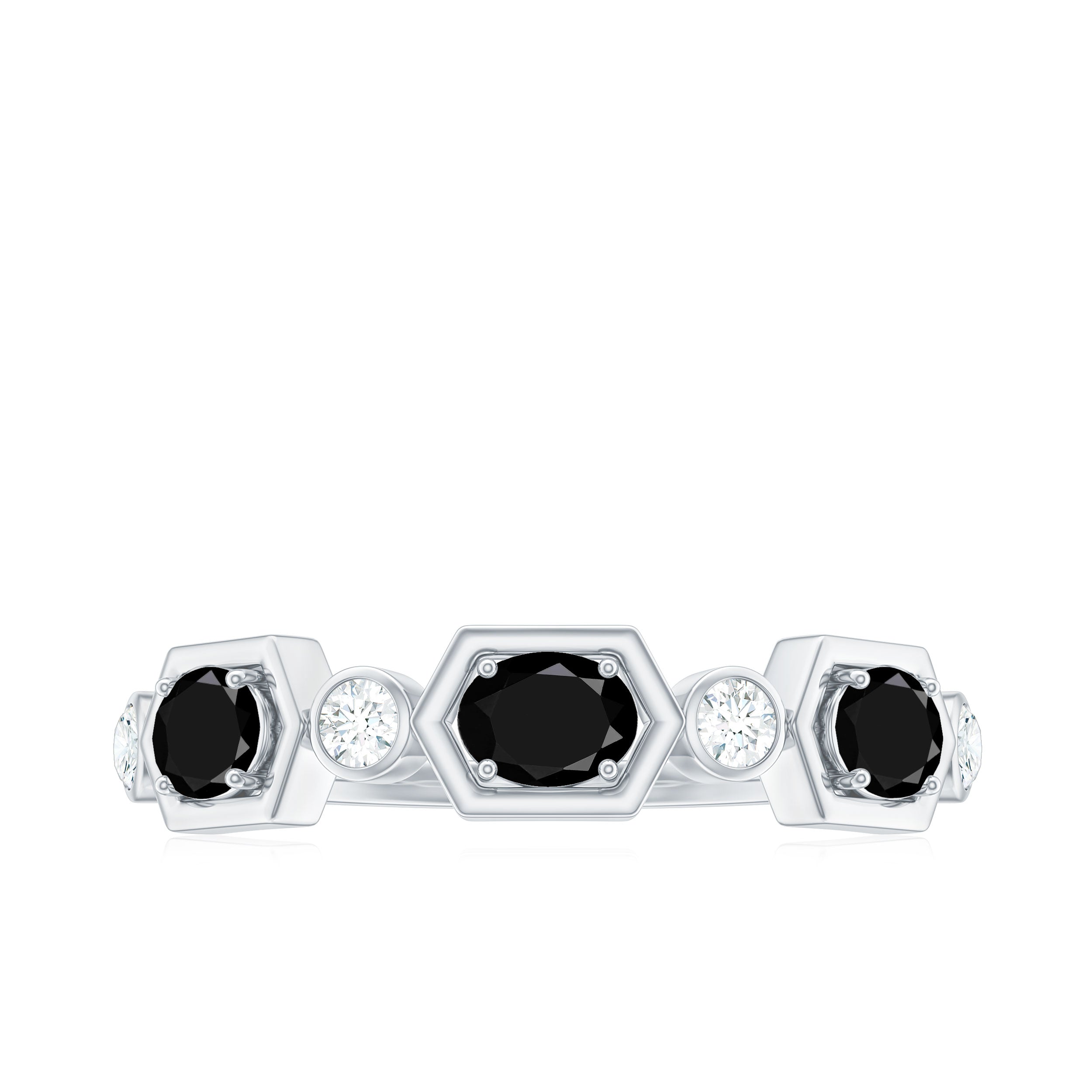 Real Black Spinel Diamond Half Eternity Ring in East West Style