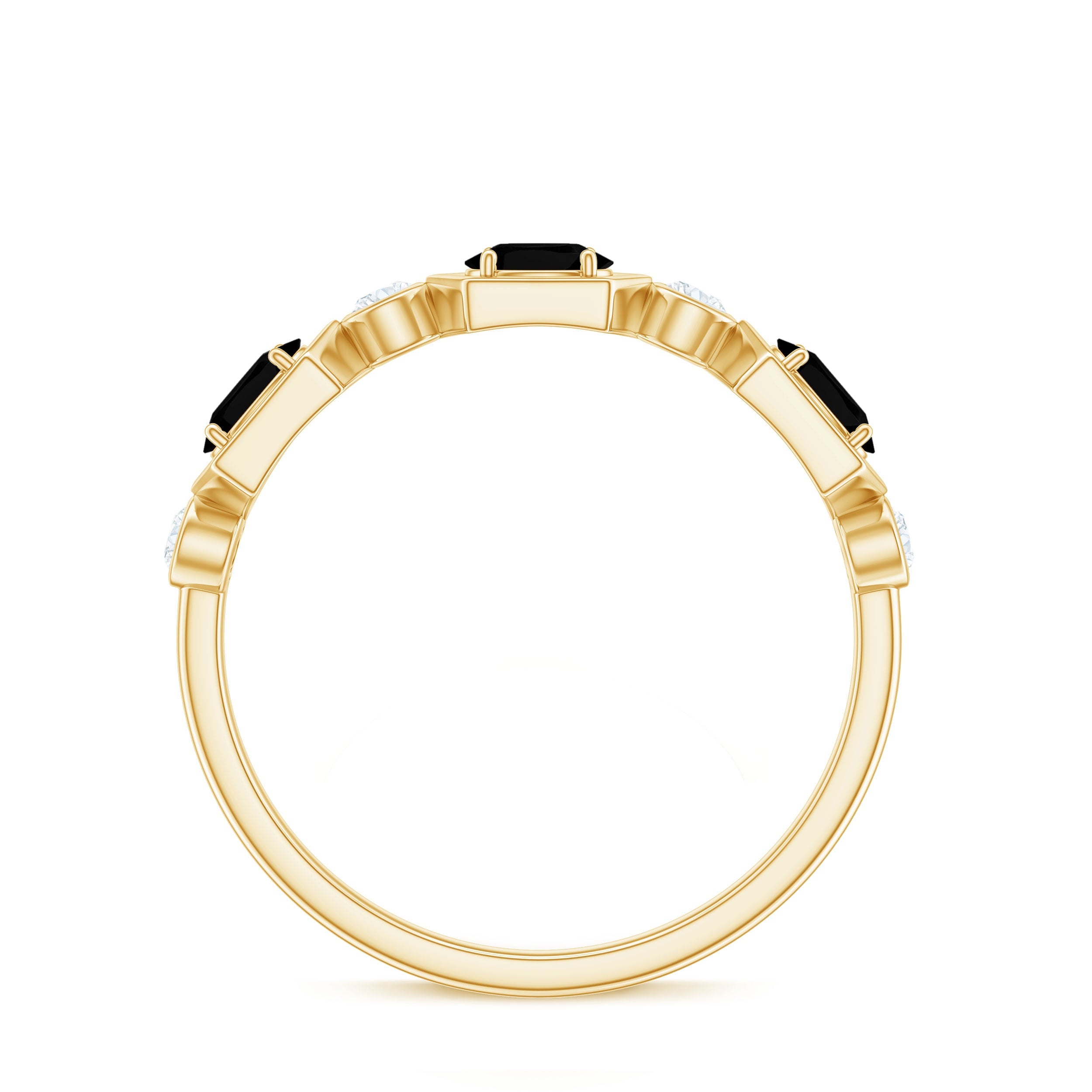 Real Black Spinel Diamond Half Eternity Ring in East West Style