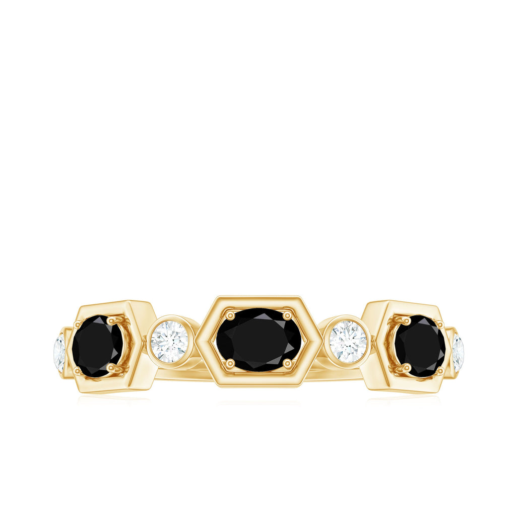 Real Black Spinel Diamond Half Eternity Ring in East West Style