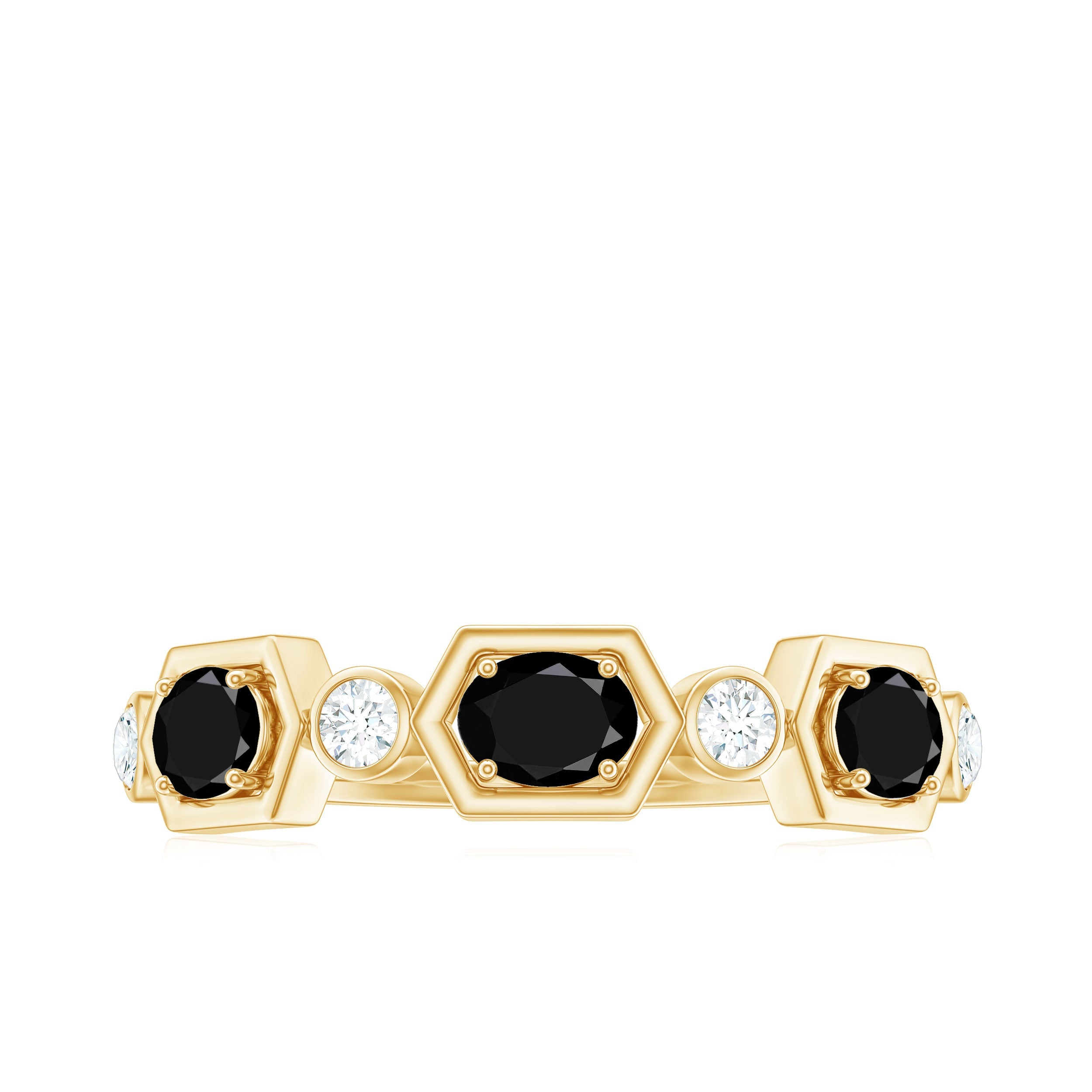 Real Black Spinel Diamond Half Eternity Ring in East West Style