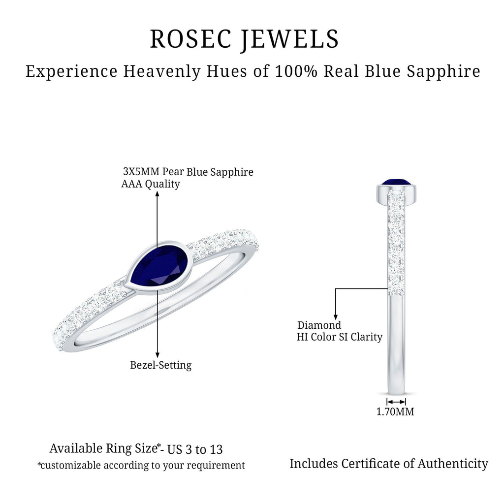 Real Blue Sapphire East West Promise Ring with Diamond