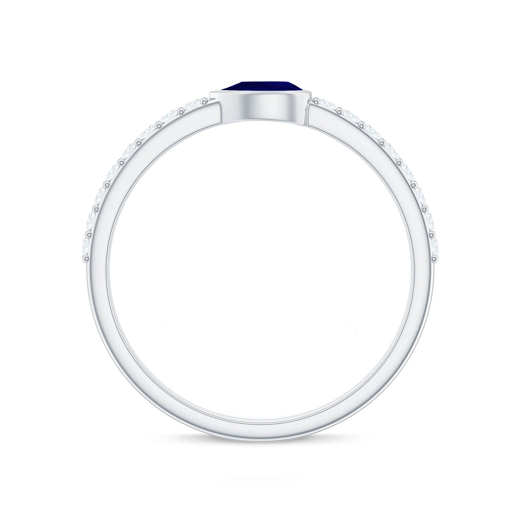 Real Blue Sapphire East West Promise Ring with Diamond