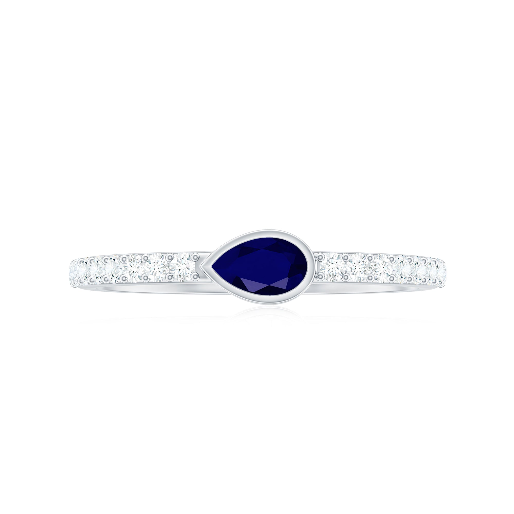 Real Blue Sapphire East West Promise Ring with Diamond