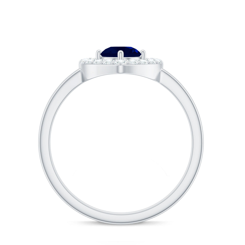 Real Blue Sapphire and Diamond Heart Engagement Ring