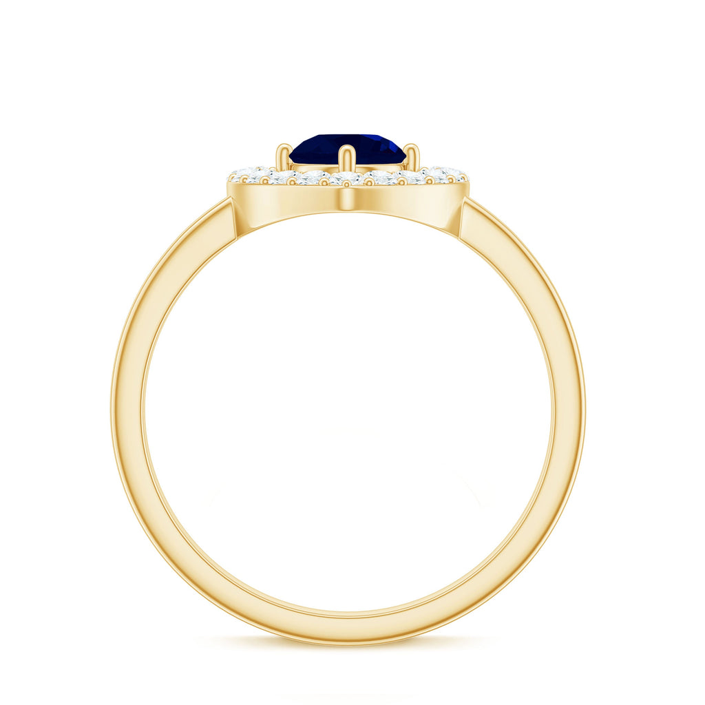 Real Blue Sapphire and Diamond Heart Engagement Ring