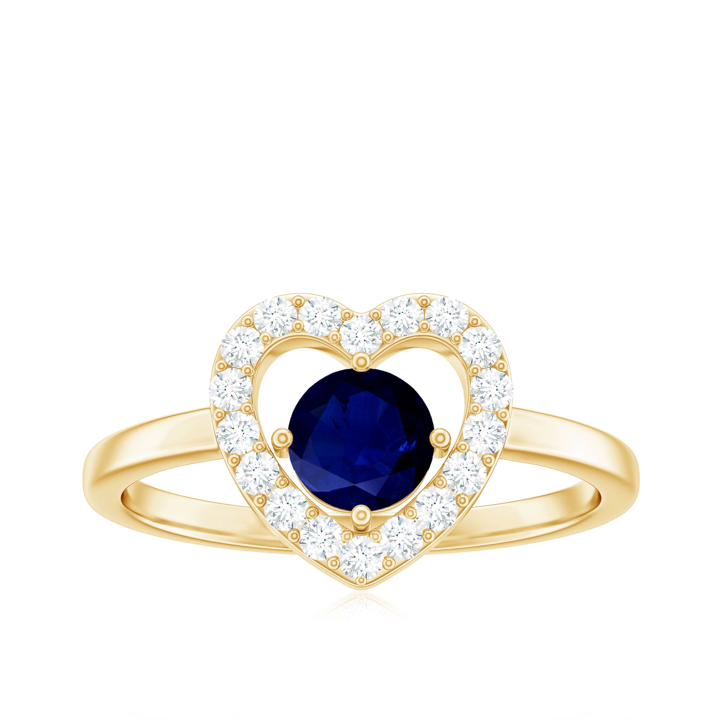 Real Blue Sapphire and Diamond Heart Engagement Ring