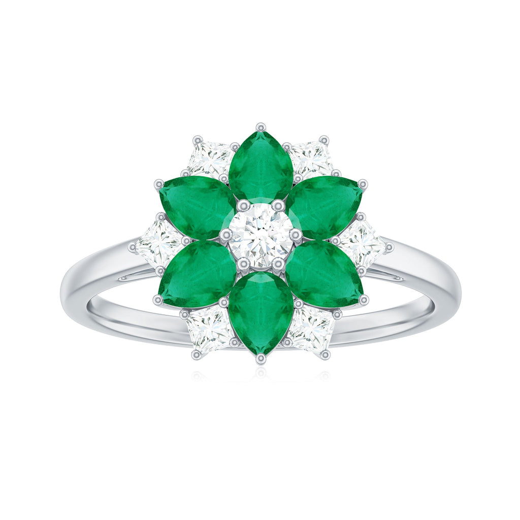 Genuine Emerald and Diamond Nature Inspired Statement Ring