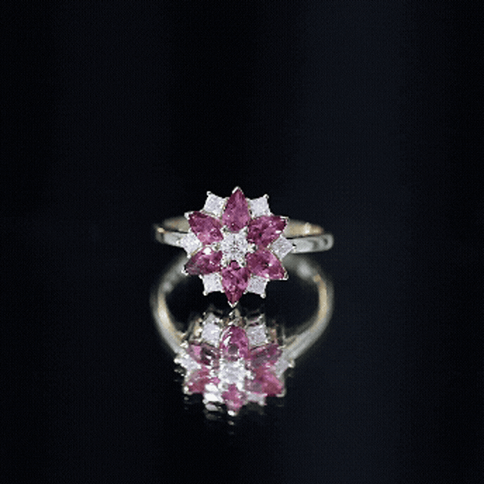 Natural Pink Tourmaline Flower Ring with Moissanite