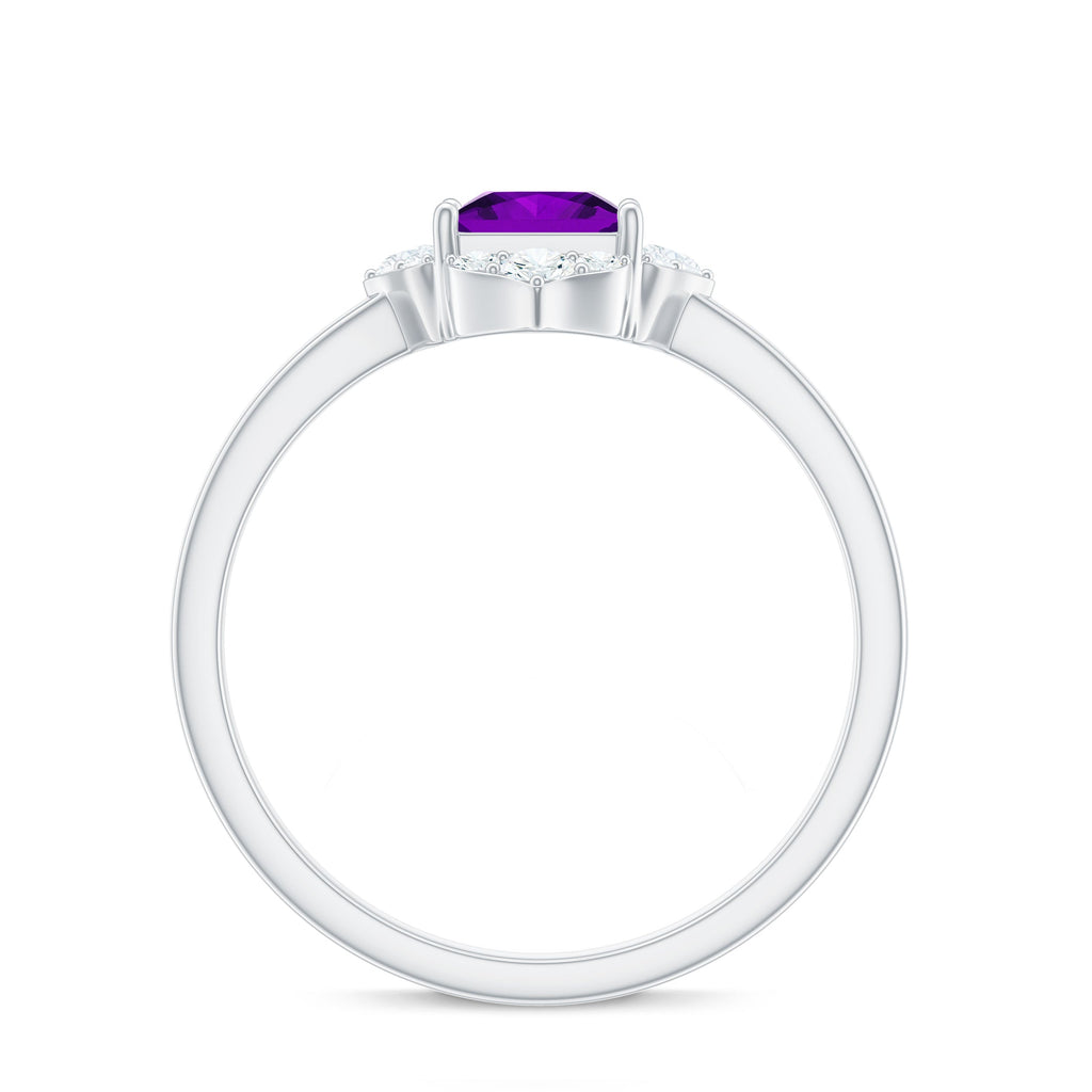 Princess Cut Amethyst and Diamond Flower Halo Ring