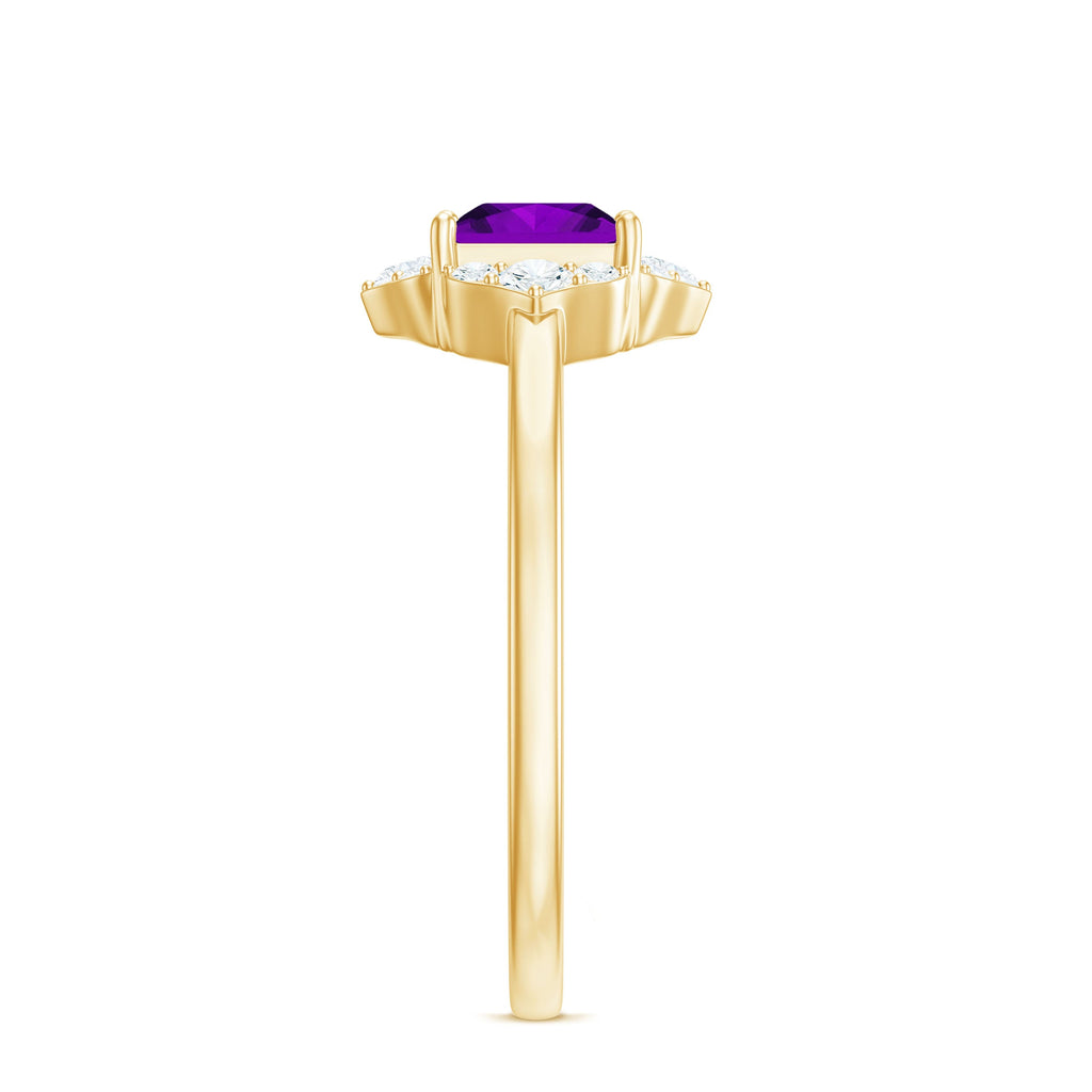 Princess Cut Amethyst and Diamond Flower Halo Ring