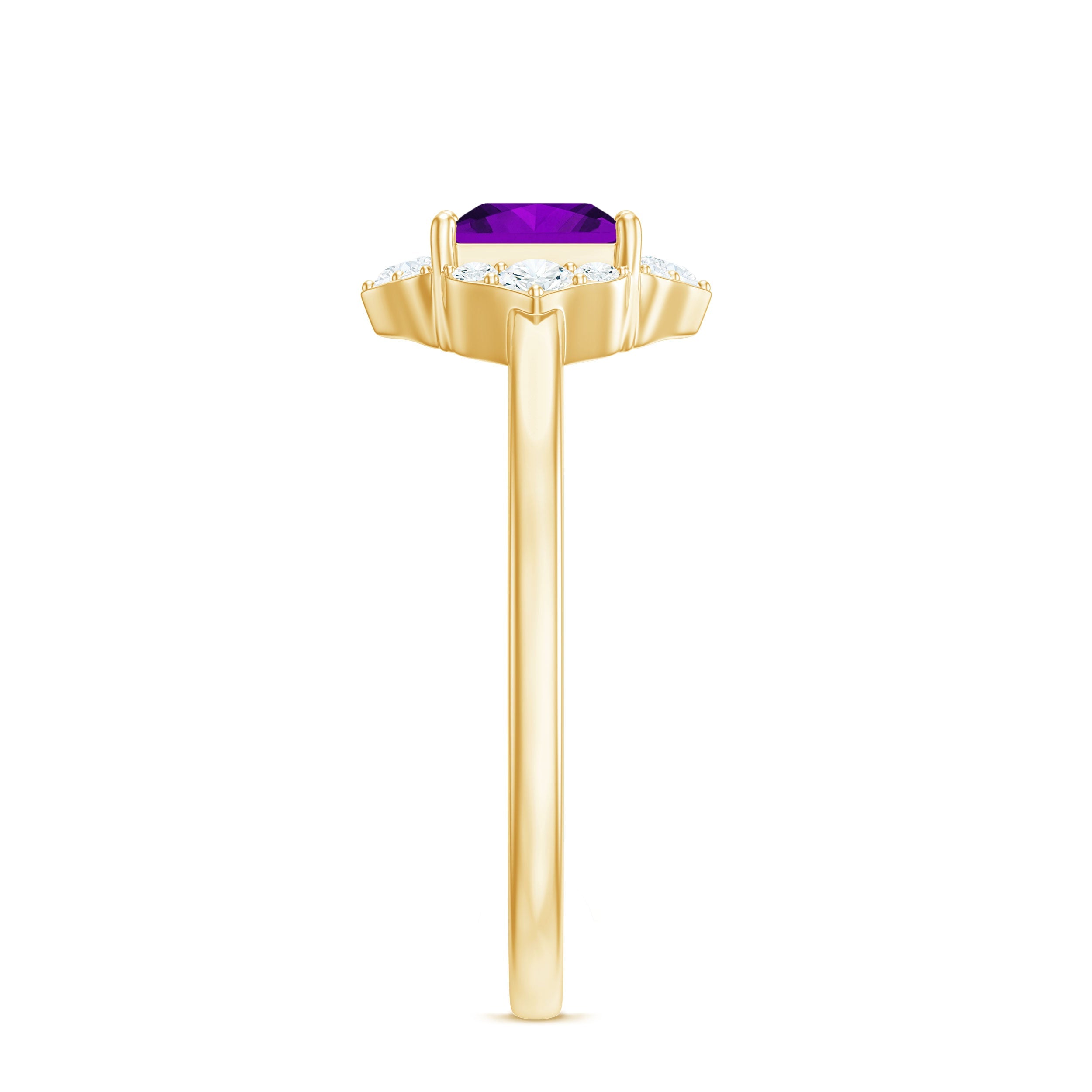 Princess Cut Amethyst and Diamond Flower Halo Ring