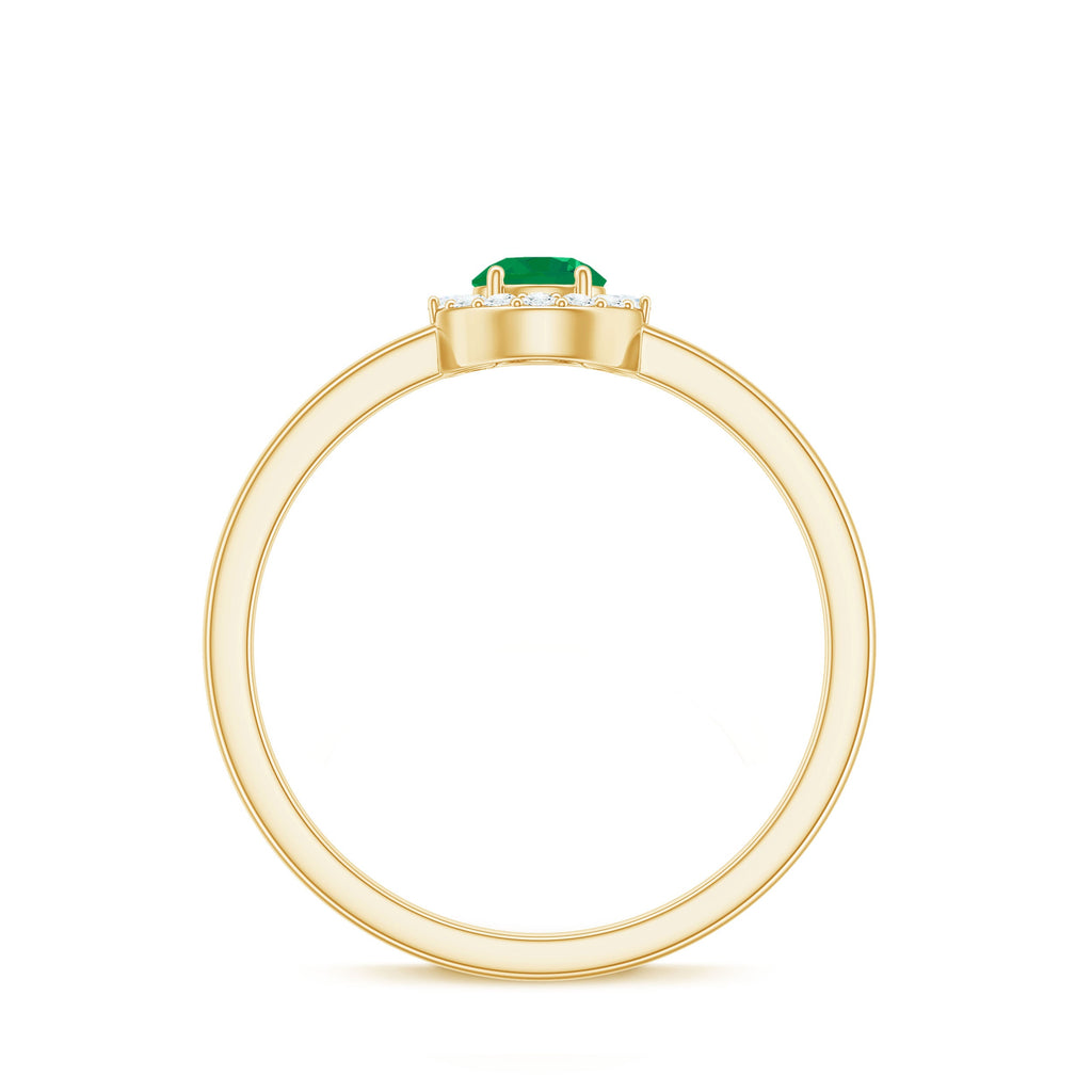Natural Emerald Promise Ring with Diamond Halo