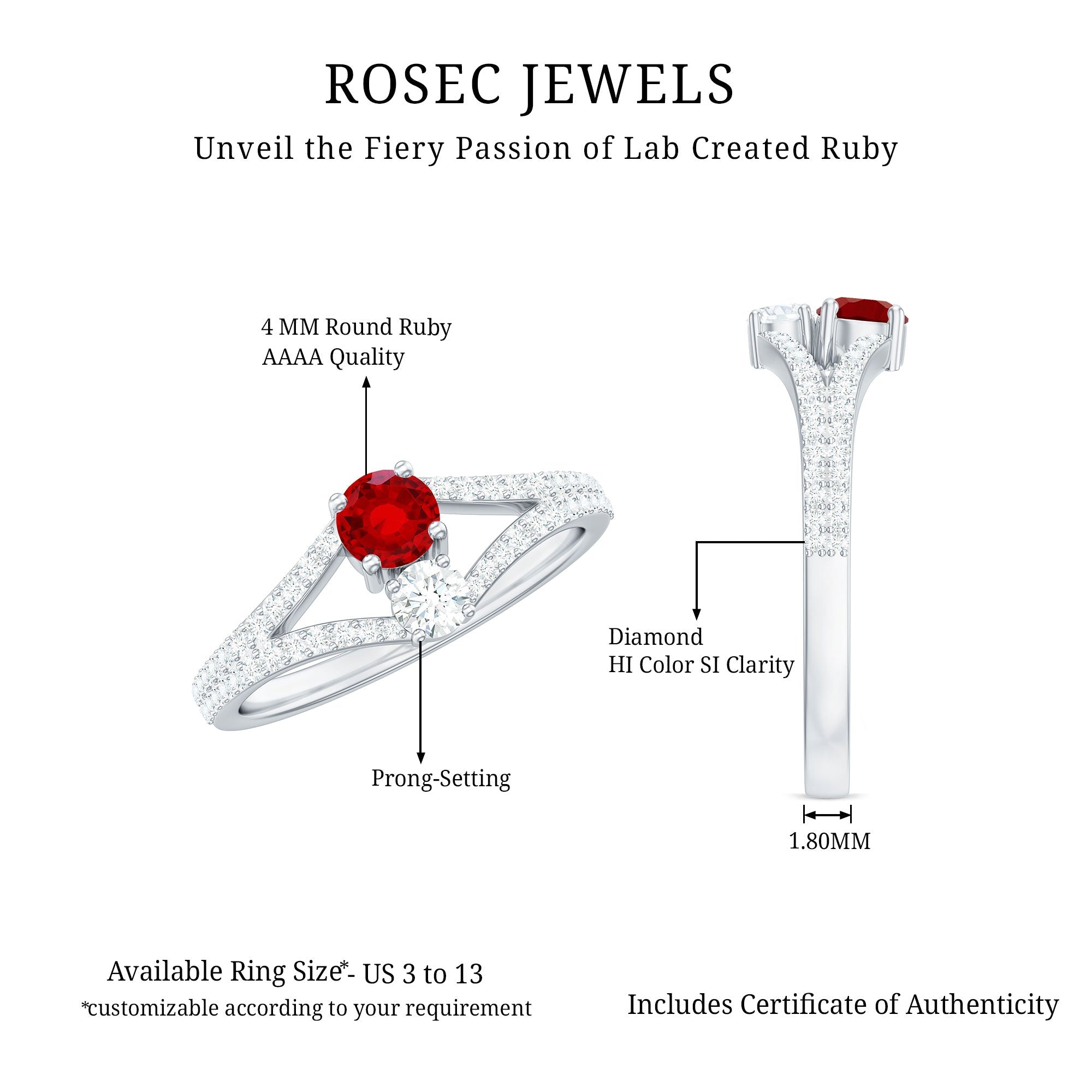 Created Ruby and Diamond Two Stone Split Shank Engagement Ring