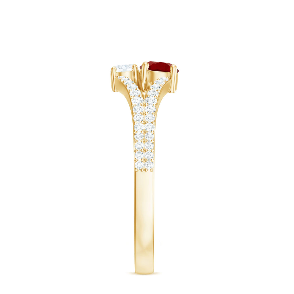 Created Ruby and Diamond Two Stone Split Shank Engagement Ring