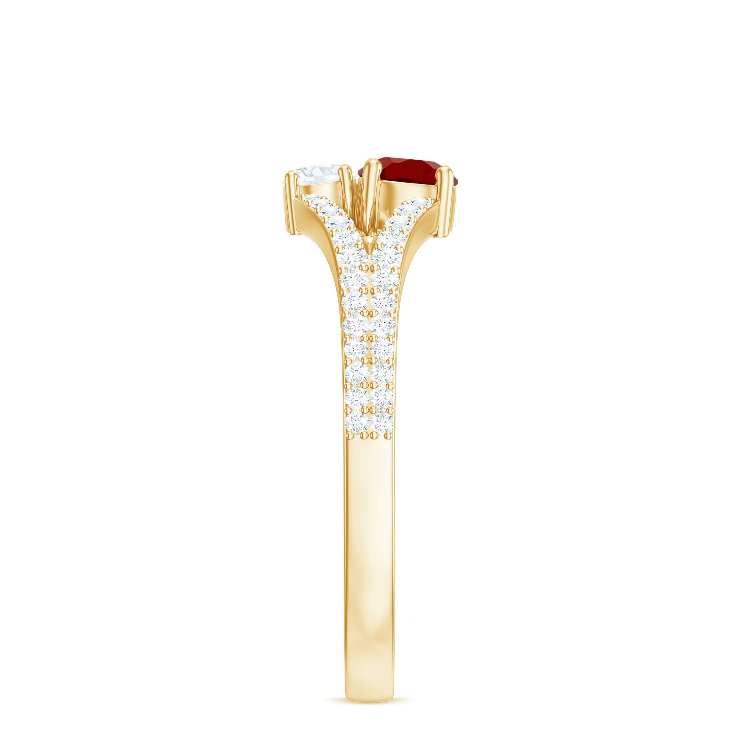 Created Ruby and Diamond Two Stone Split Shank Engagement Ring
