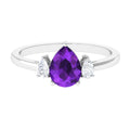 Pear Shape Amethyst Solitaire Ring with Diamond Side Stones