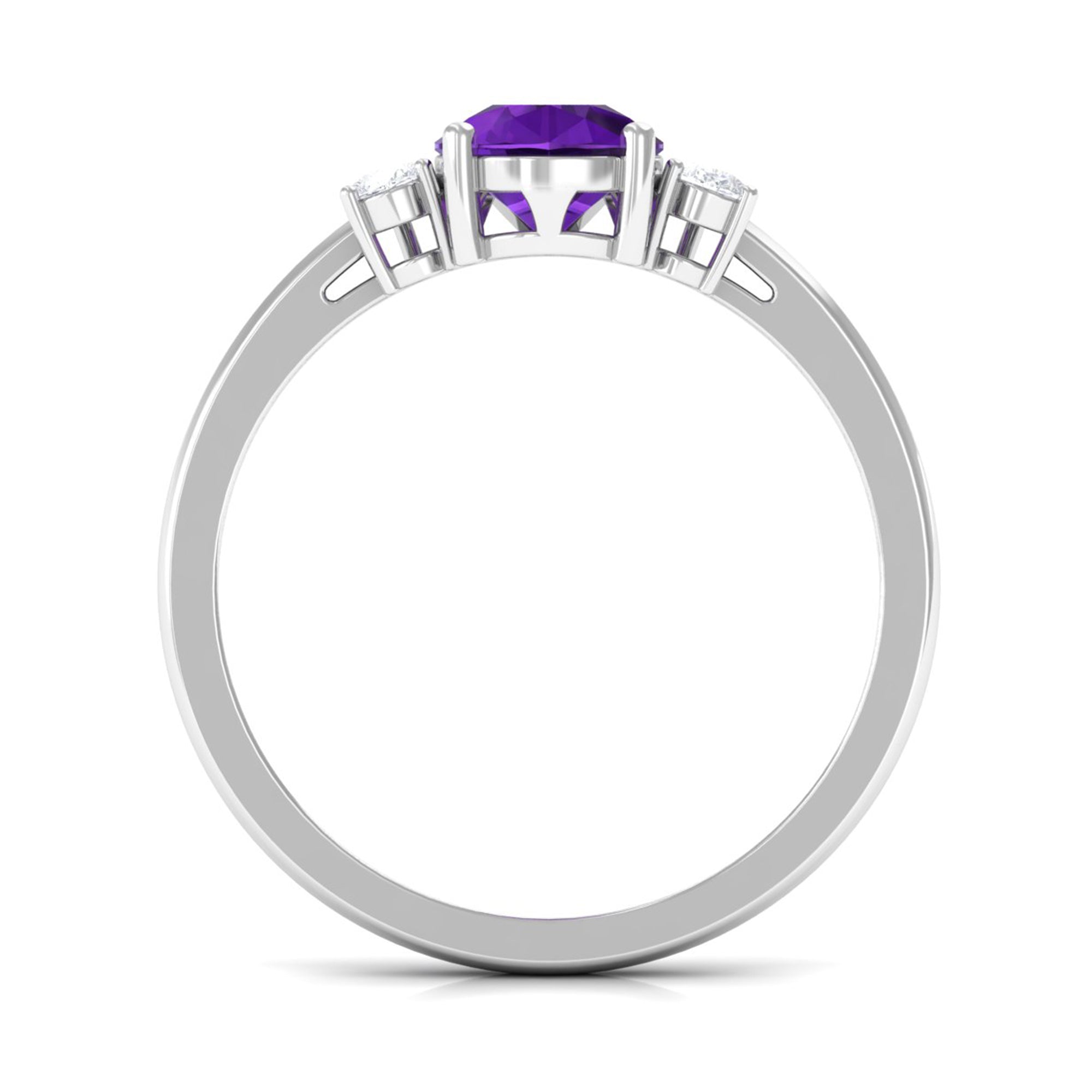 Pear Shape Amethyst Solitaire Ring with Diamond Side Stones