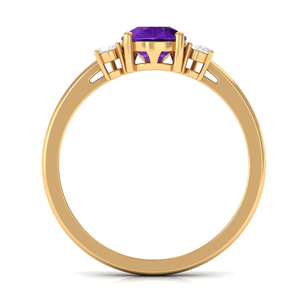 Pear Shape Amethyst Solitaire Ring with Diamond Side Stones