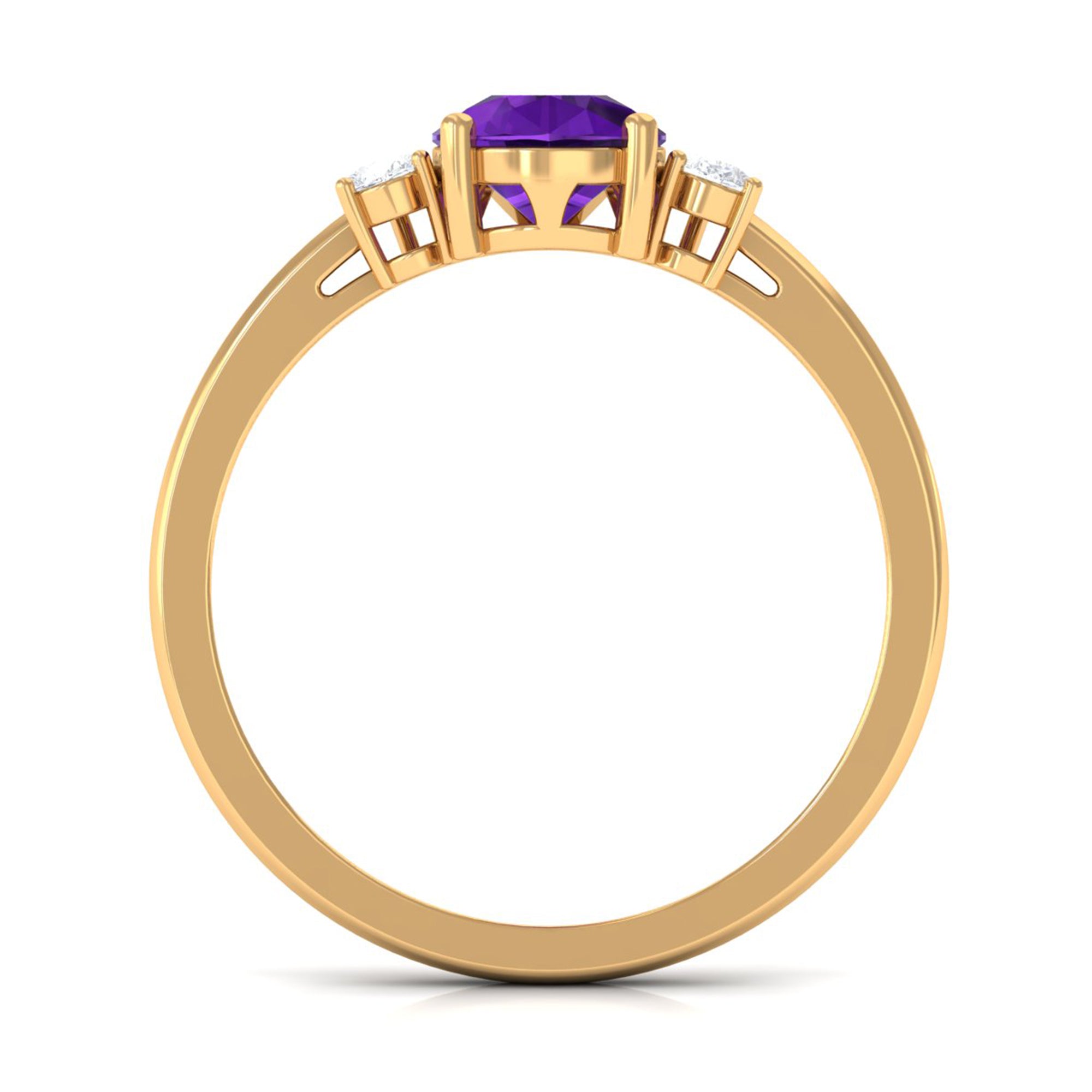 Pear Shape Amethyst Solitaire Ring with Diamond Side Stones