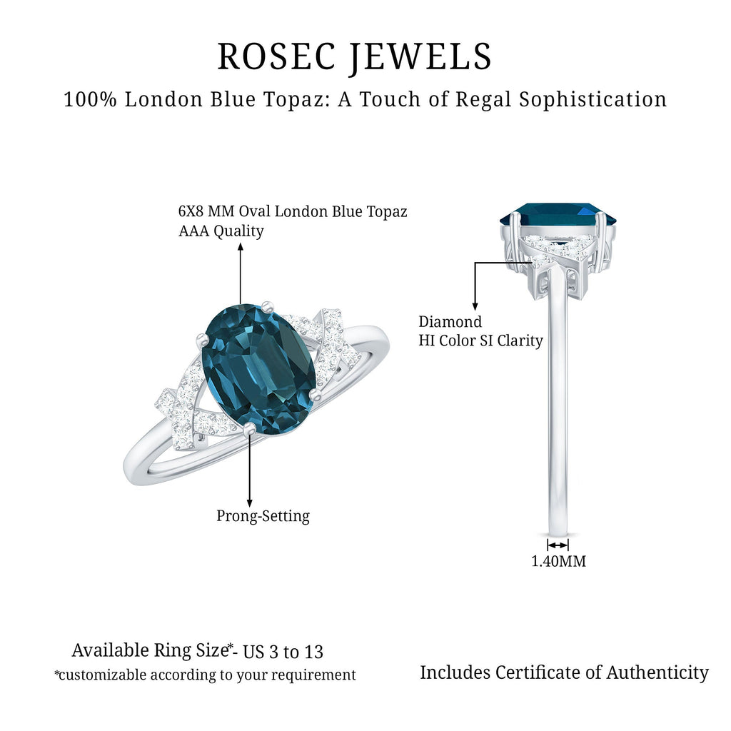 6X8mm Oval Cut London Blue Topaz Solitaire Engagement Ring with Split Shank
