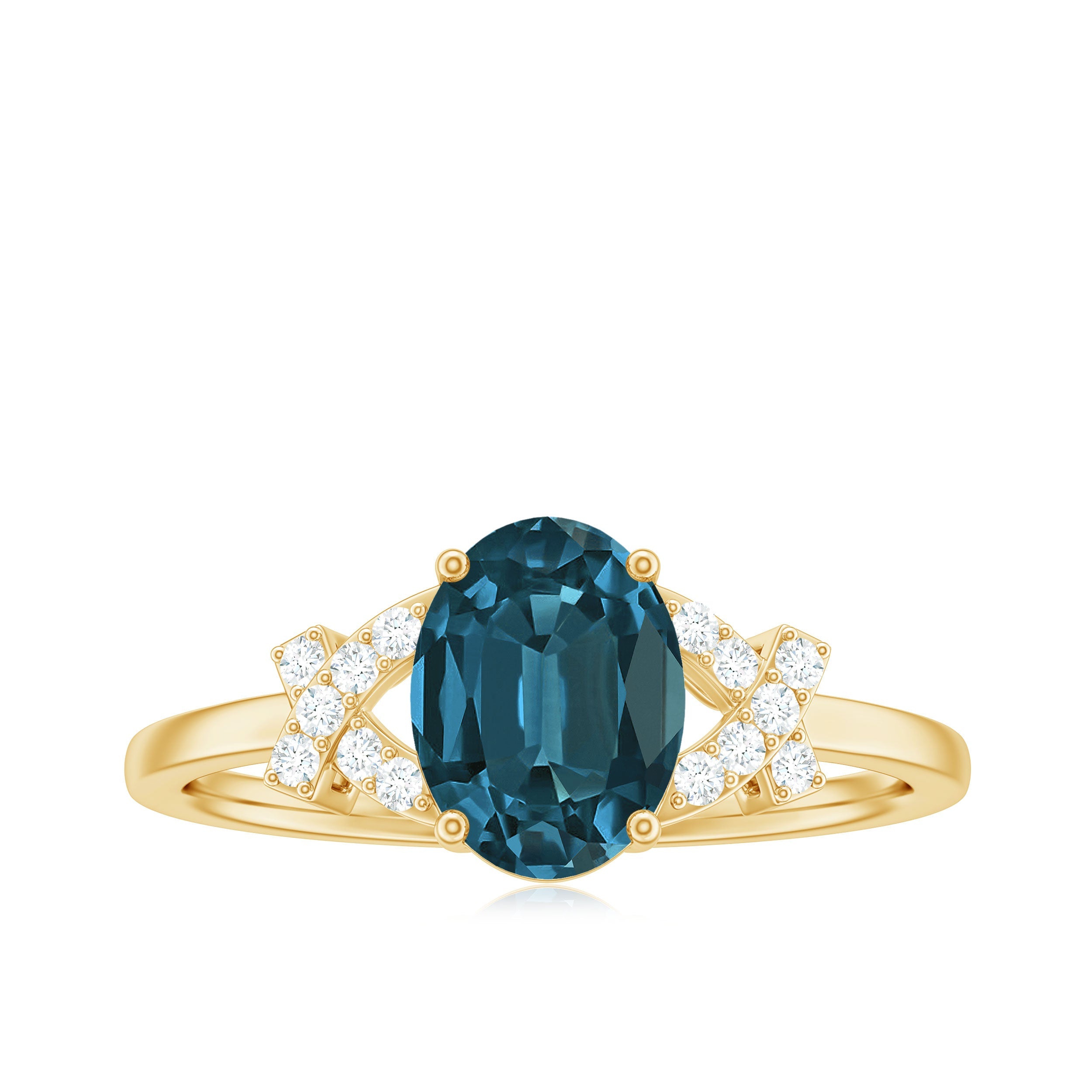 6X8mm Oval Cut London Blue Topaz Solitaire Engagement Ring with Split Shank