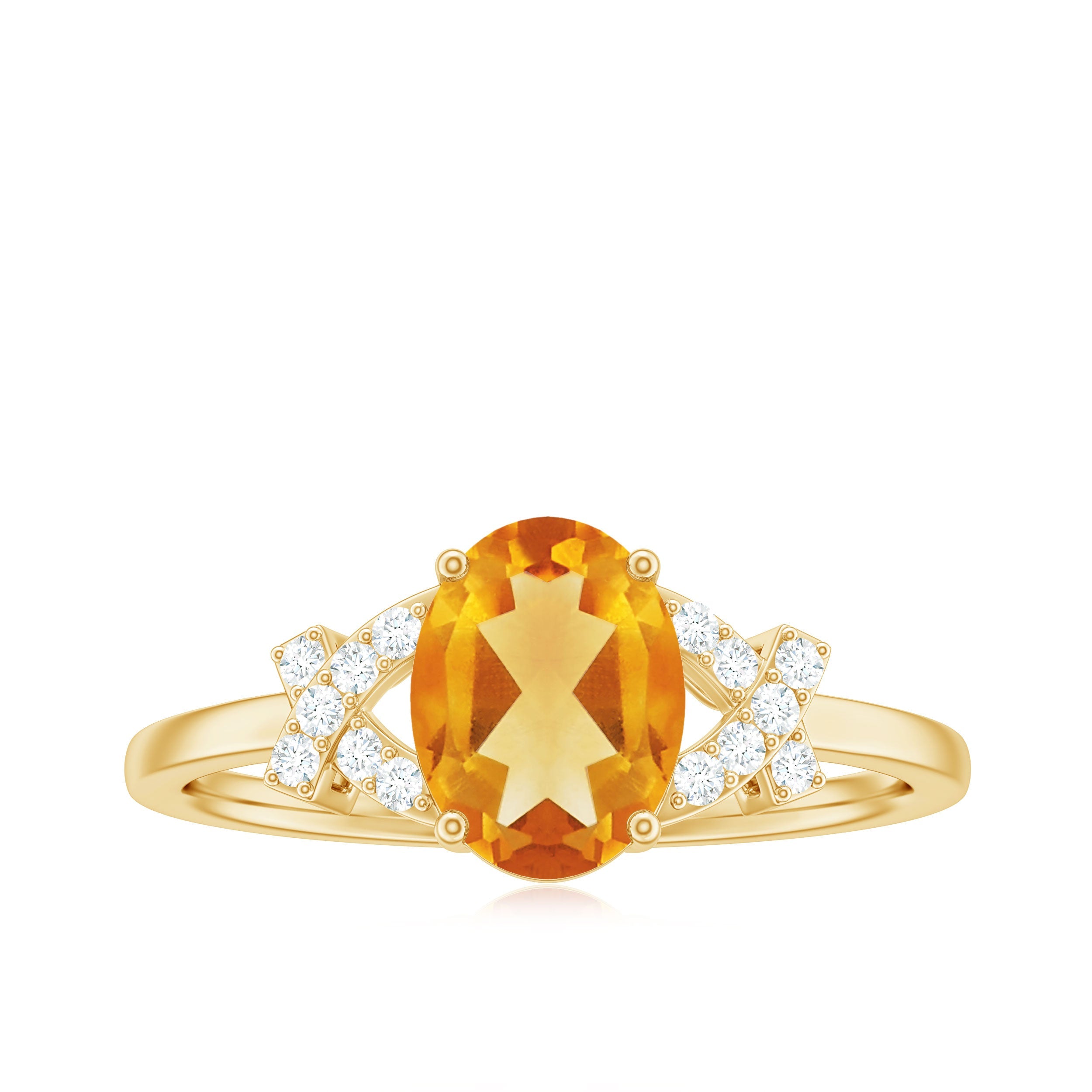 Natural 6X8mm Citrine Oval Engagement Ring with Diamond