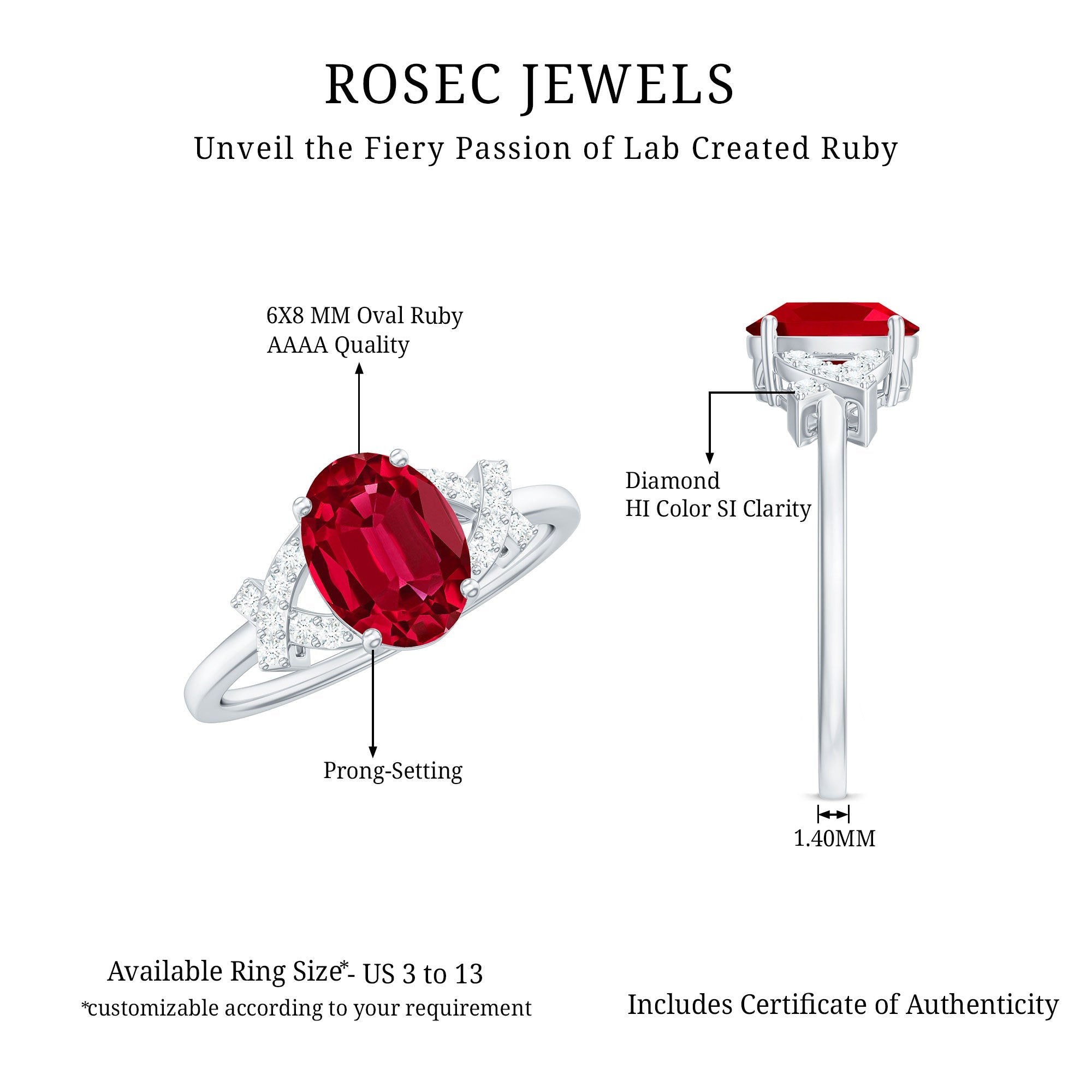 Oval Shape Lab Grown Ruby Solitaire Split Shank Ring with Diamond