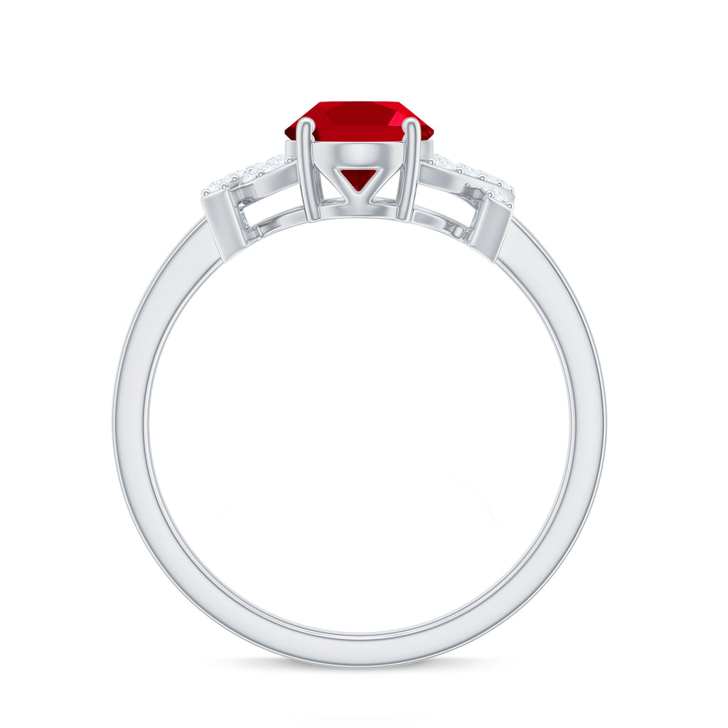 Oval Shape Lab Grown Ruby Solitaire Split Shank Ring with Diamond