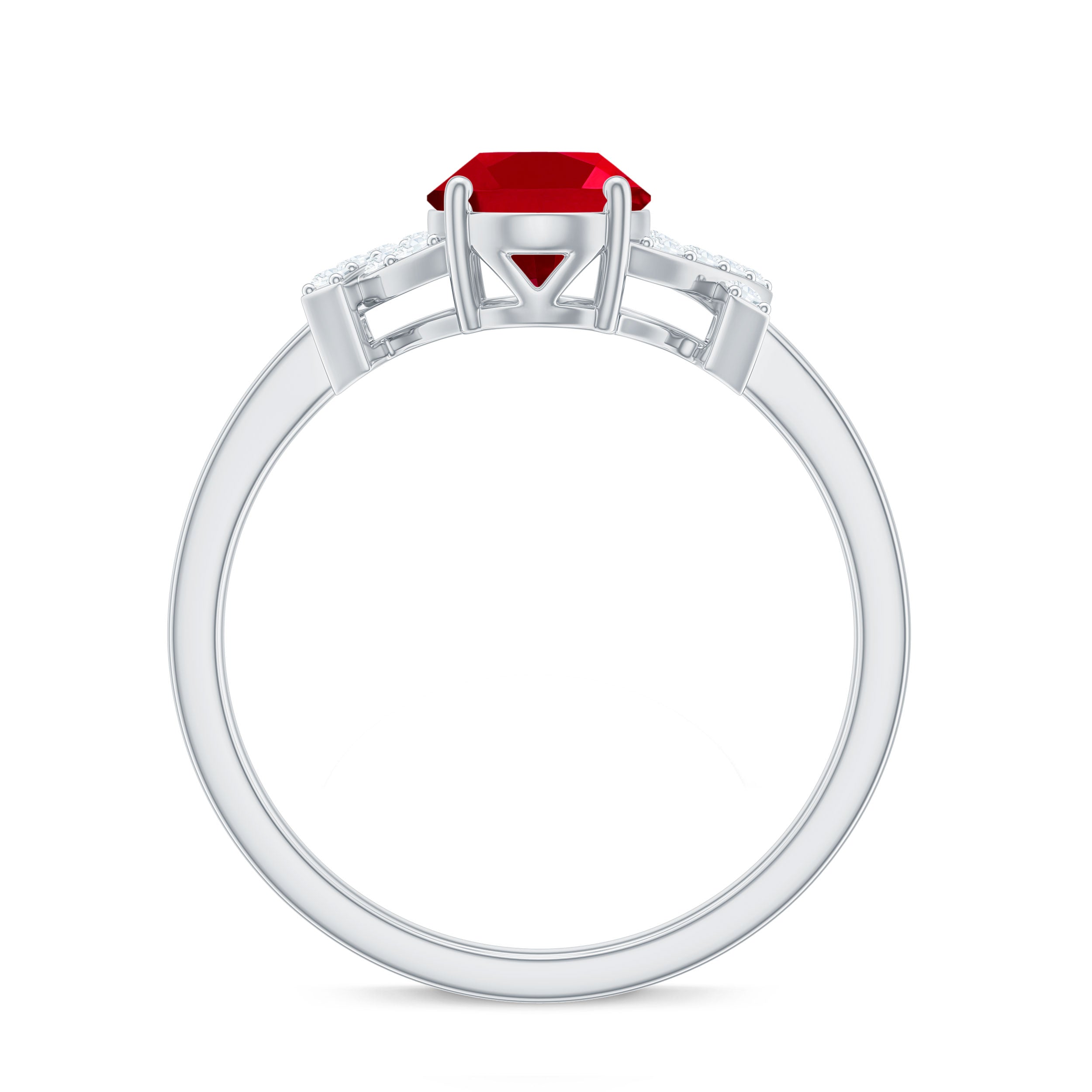 Oval Shape Lab Grown Ruby Solitaire Split Shank Ring with Diamond