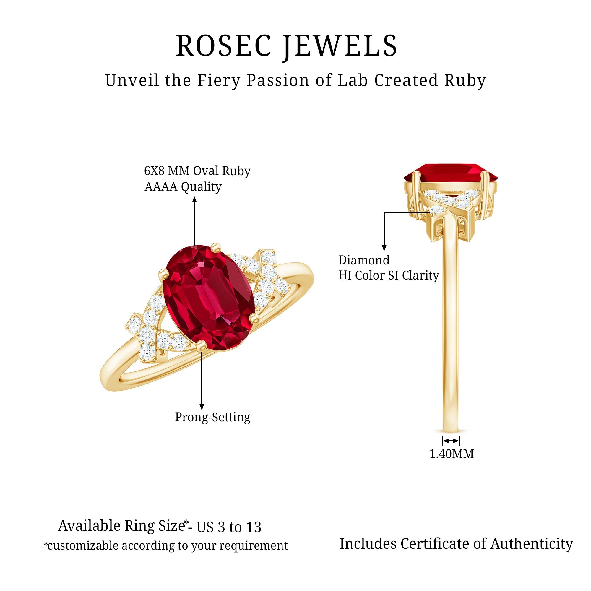 Oval Shape Lab Grown Ruby Solitaire Split Shank Ring with Diamond