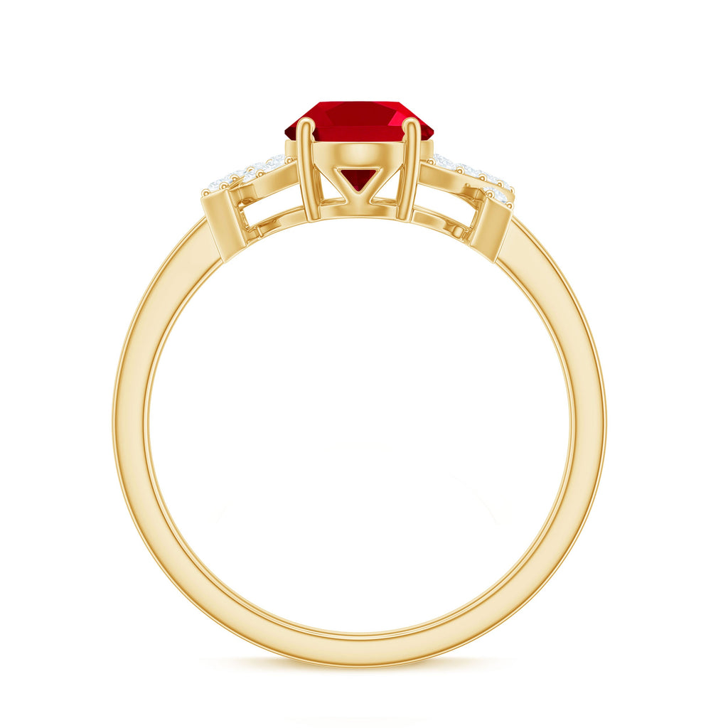 Oval Shape Lab Grown Ruby Solitaire Split Shank Ring with Diamond