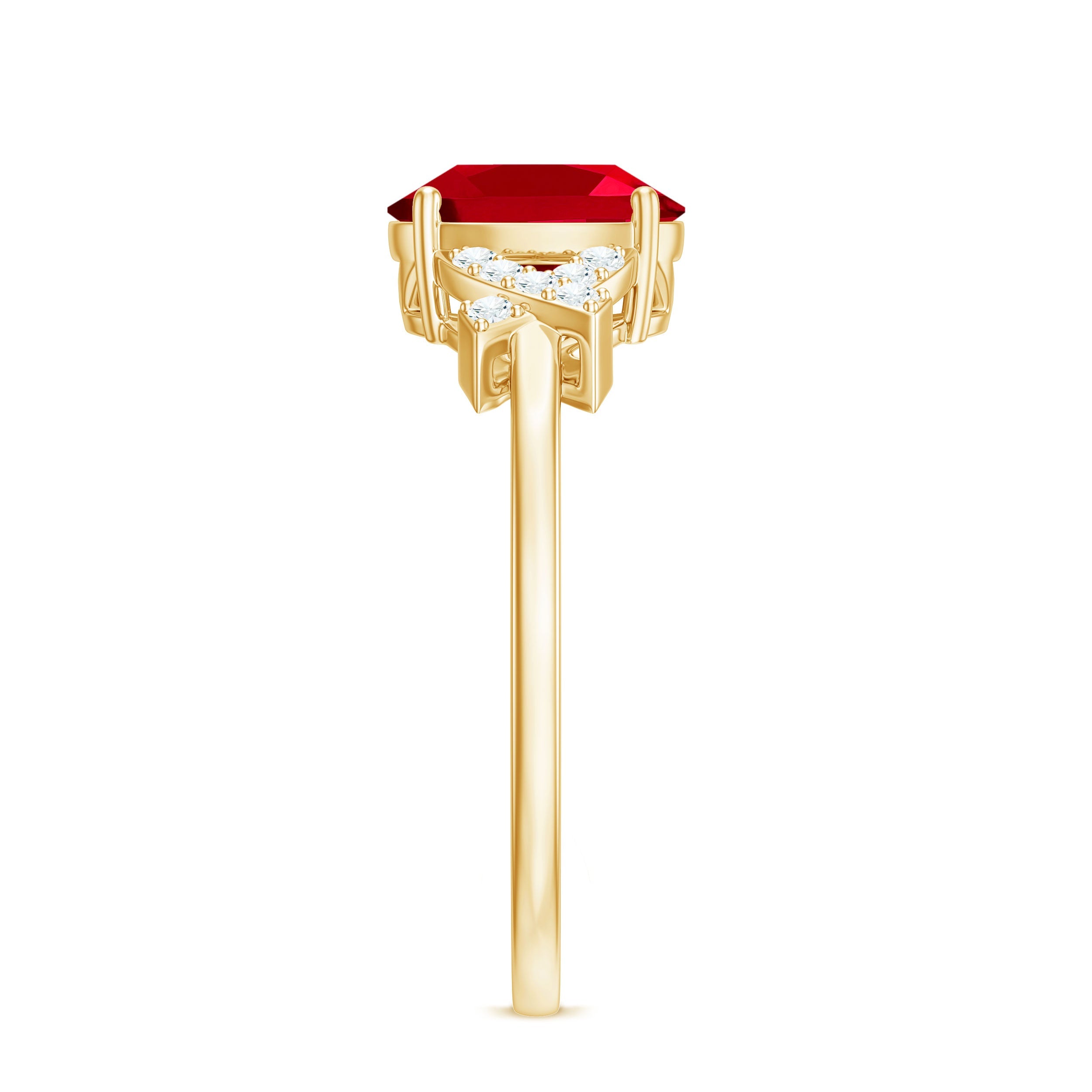 Oval Shape Lab Grown Ruby Solitaire Split Shank Ring with Diamond