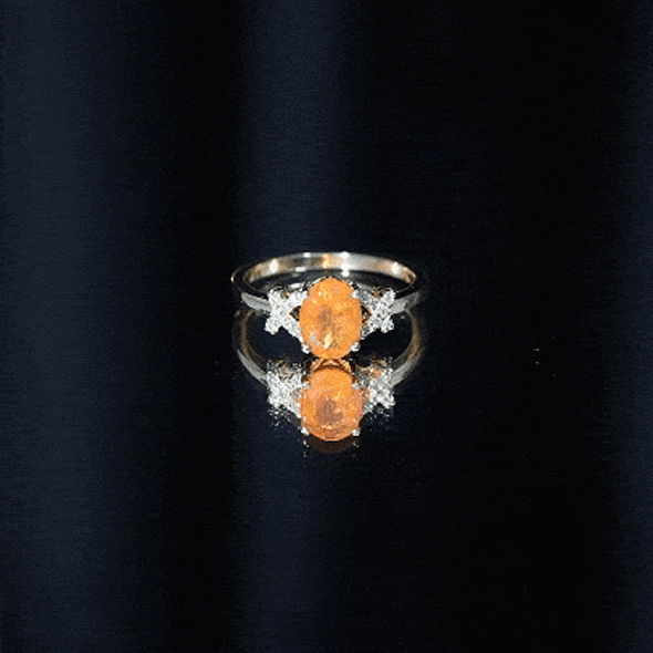 Split Shank Oval Fire Opal and Diamond Solitaire Engagement Ring