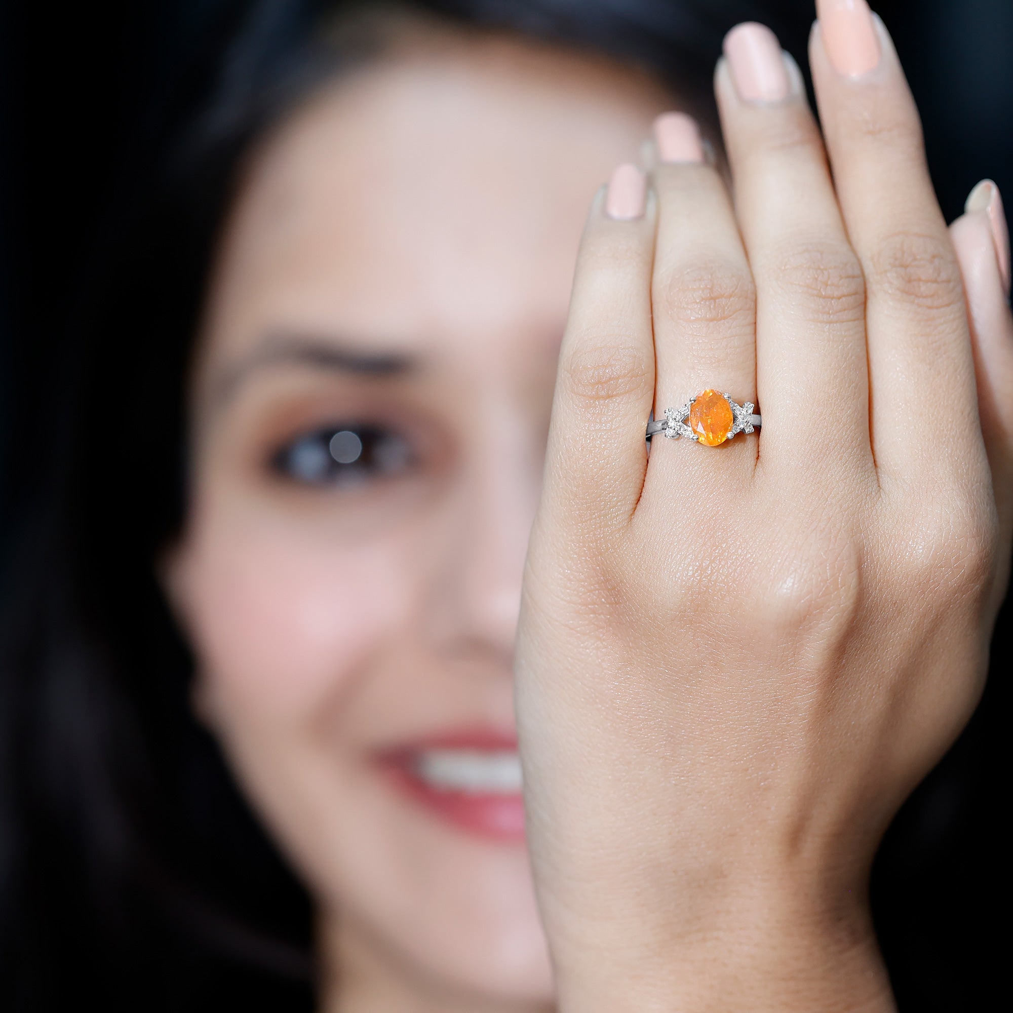 Split Shank Oval Fire Opal and Diamond Solitaire Engagement Ring